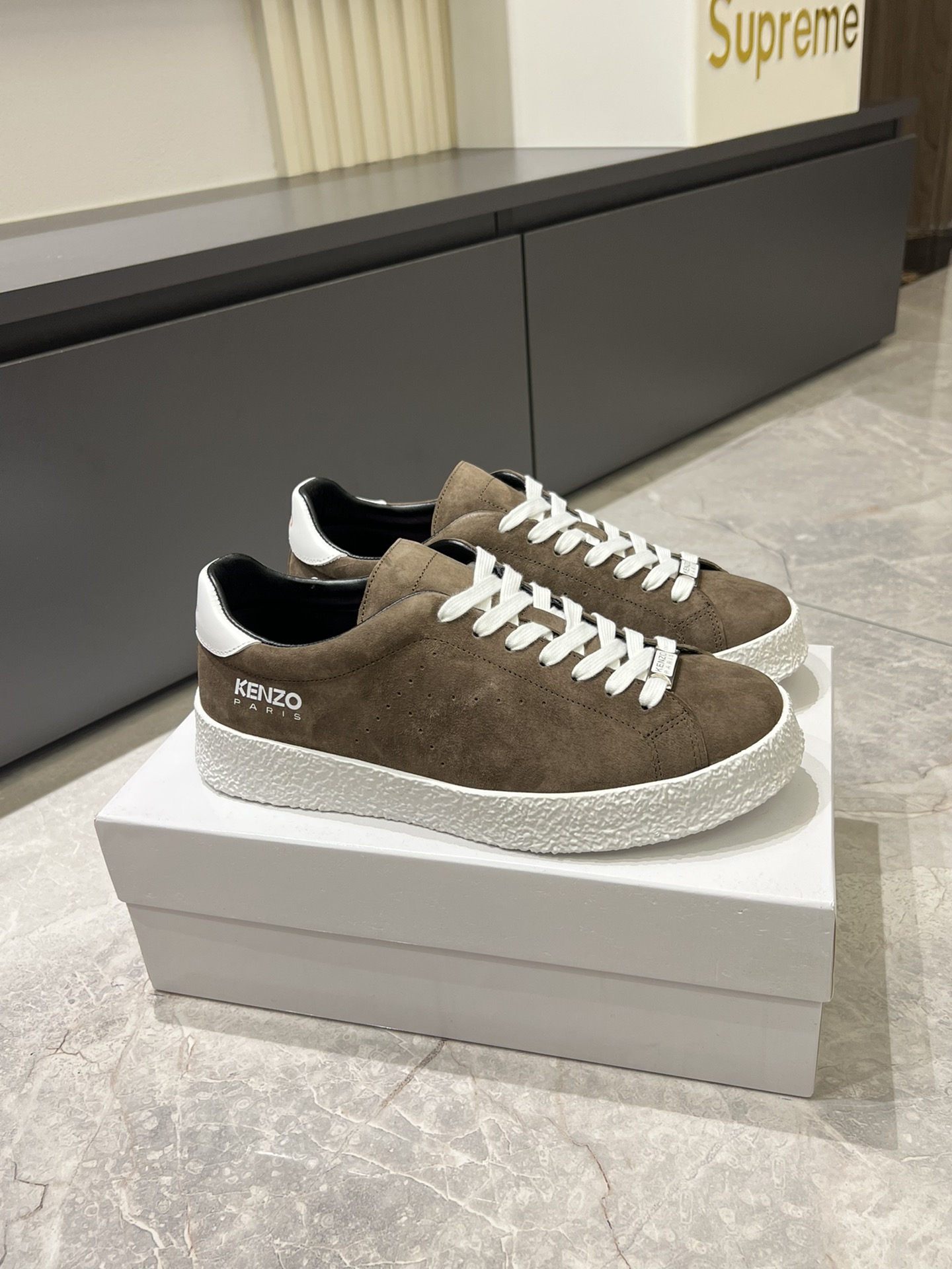 KENZO Suede Low-Top Sneakers Brown