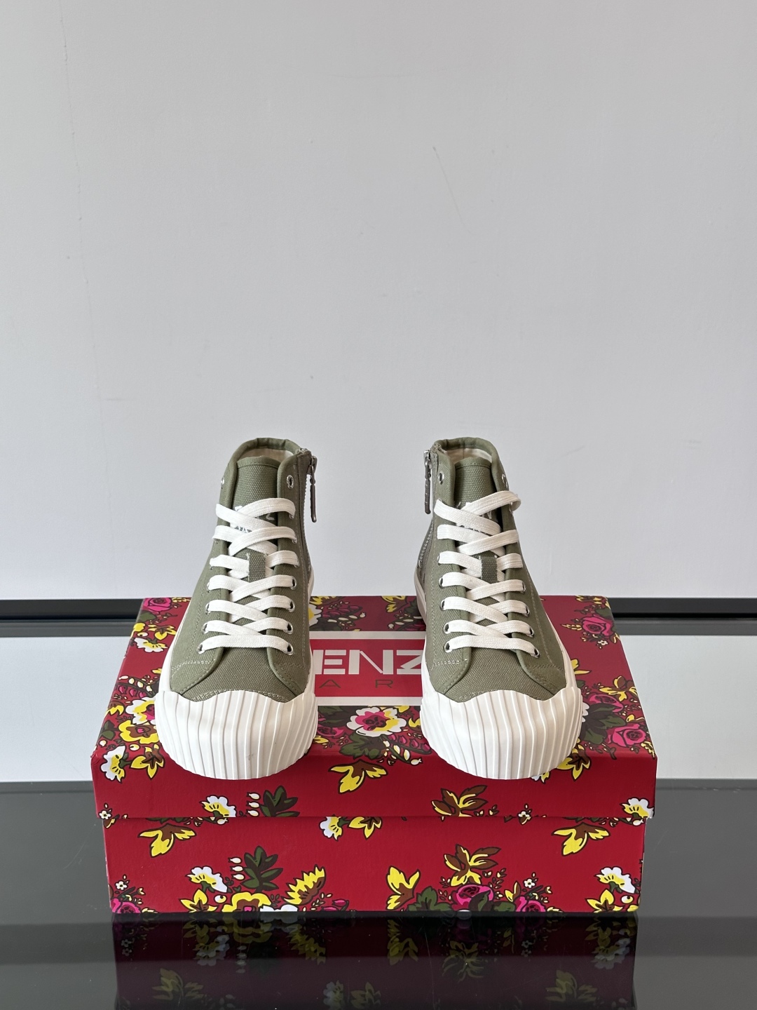 Kenzo Tiger Canvas High-Top Sneakers Olive