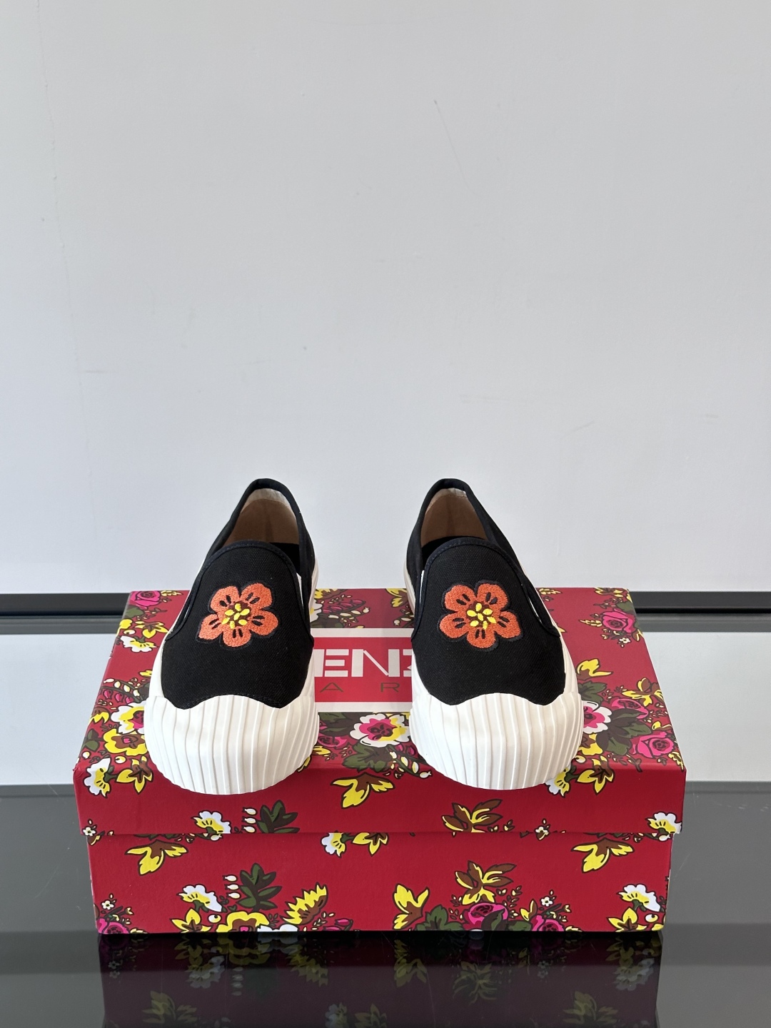 Kenzo Floral Canvas Slip-On Sneakers Black