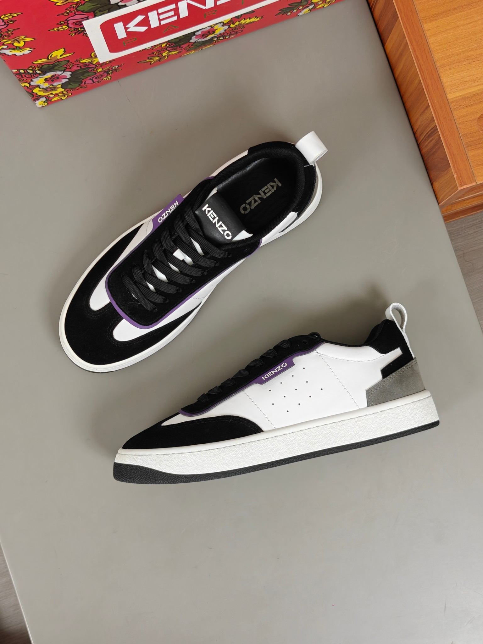 KENZO Men's Leather Sneakers Black/White/Purple