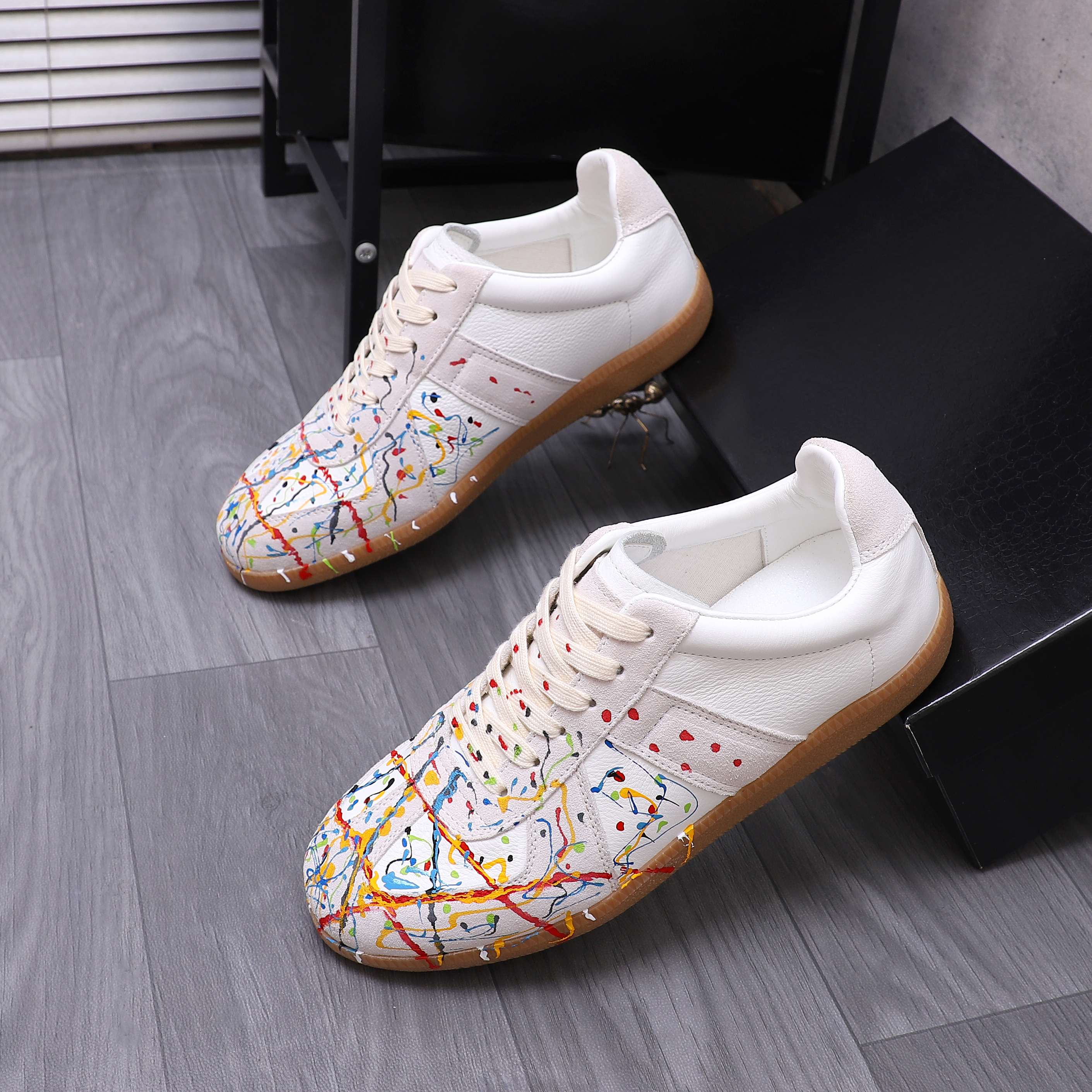 Maison Margiela Paint-Splatter Leather Sneakers Multicolor