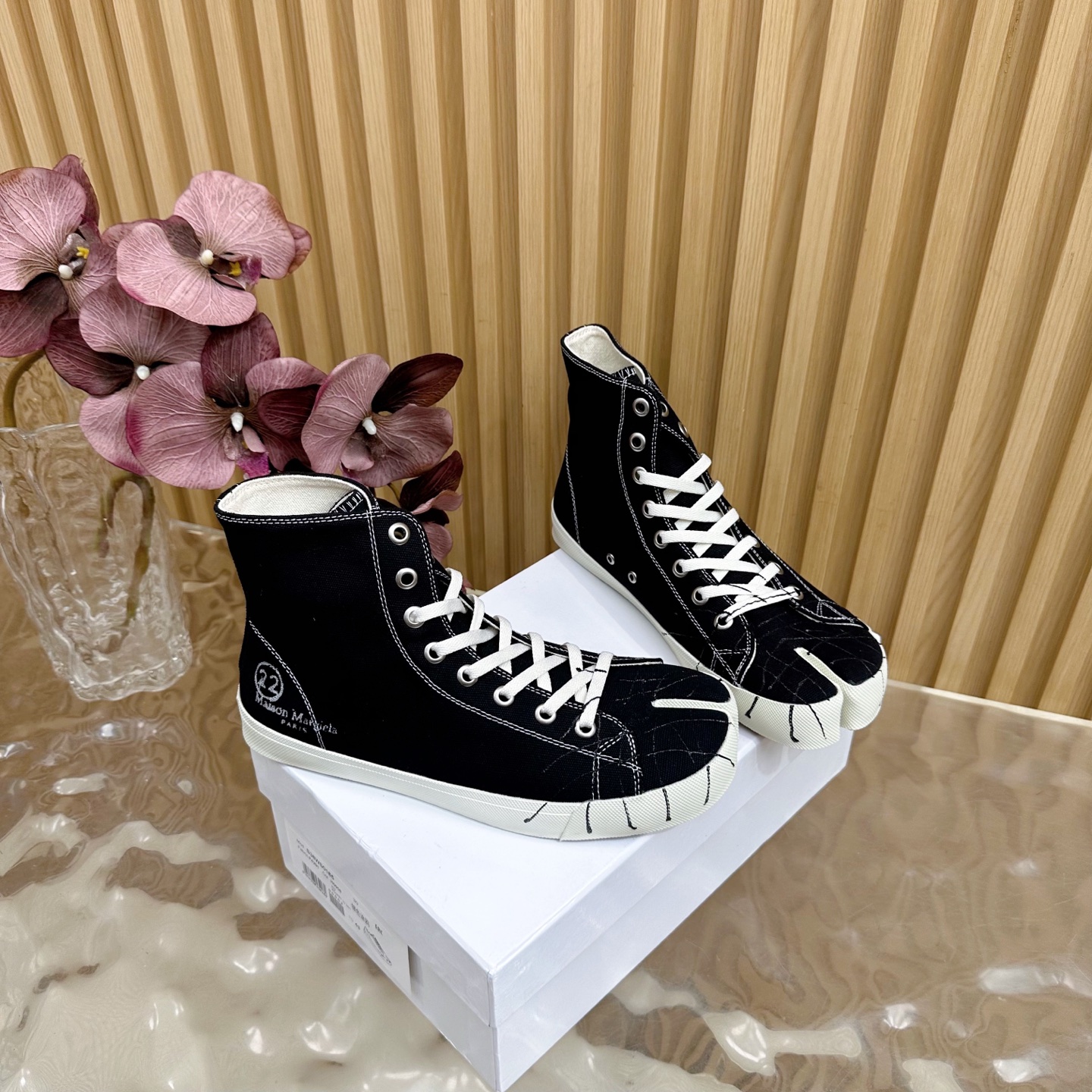 Maison Margiela MM6 Tabi Graffiti Canvas High-Top Sneakers Black