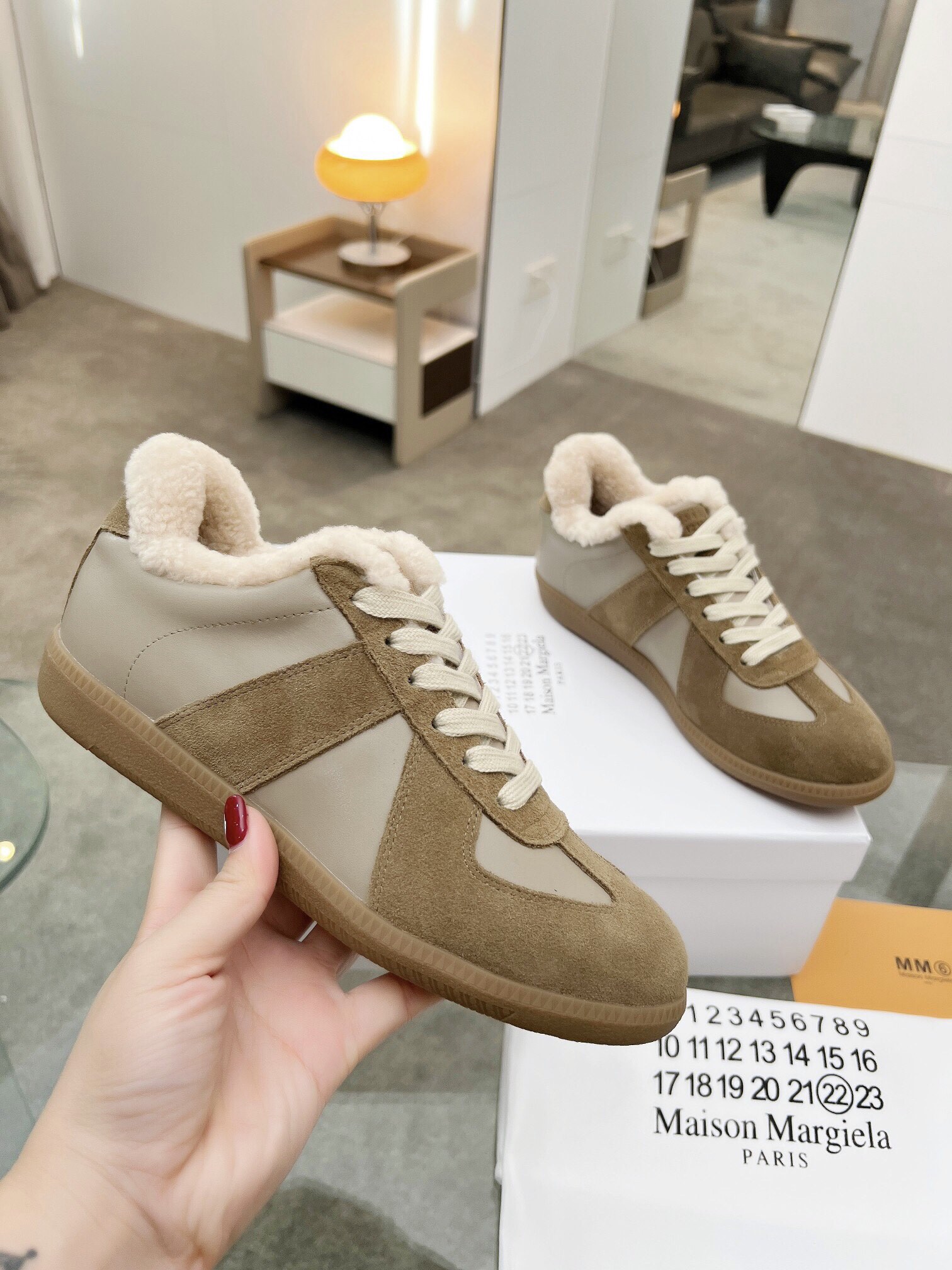 MM6 German Trainer Wool Lined Sneakers Beige
