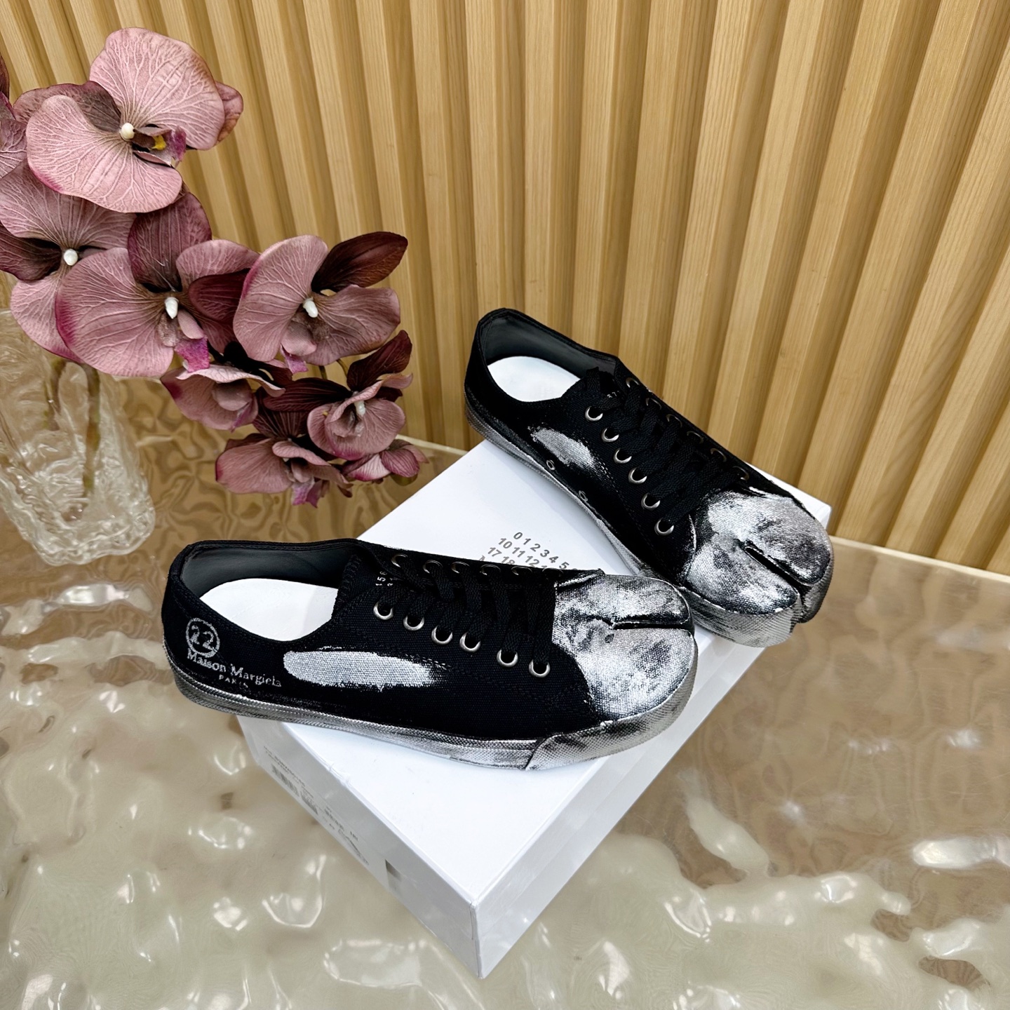 Maison Margiela MM6 Tabi Canvas Sneakers Black/Silver