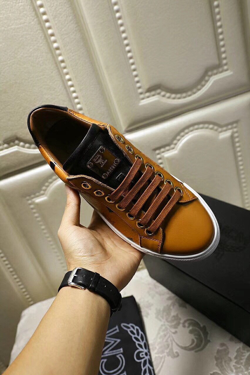 MCM Leather Low-Top Sneakers Gold Hardware Brown