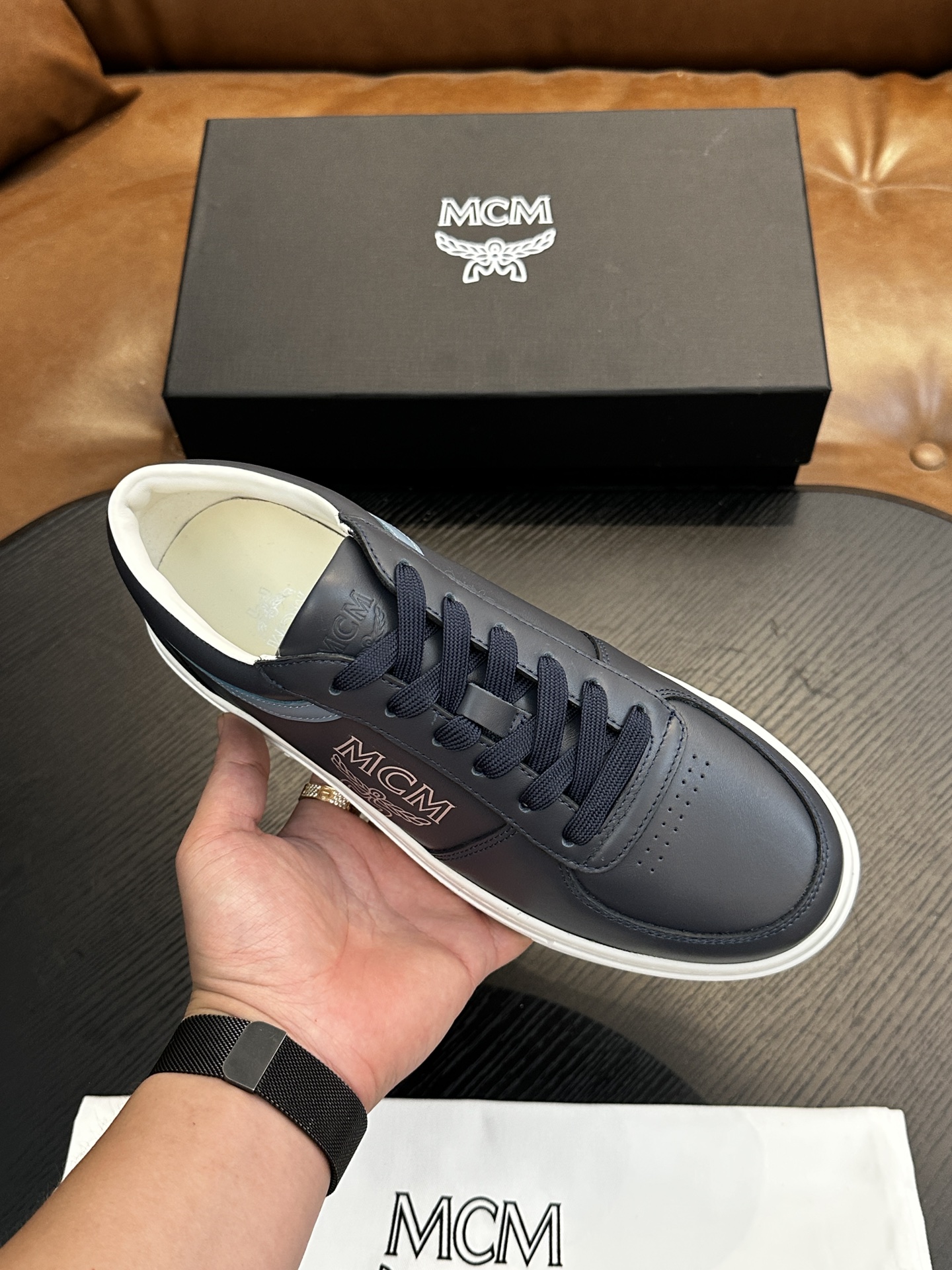 MCM Skystream Cubic Monogram Sneakers Navy
