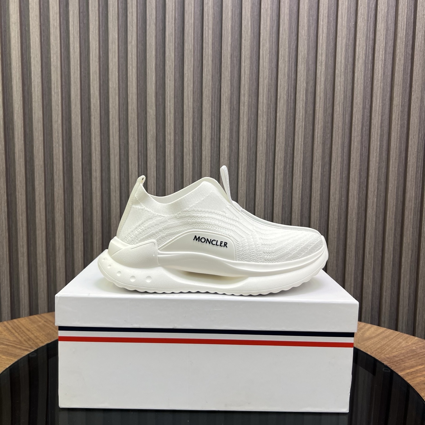 Moncler Knit Slip-On Sneakers White
