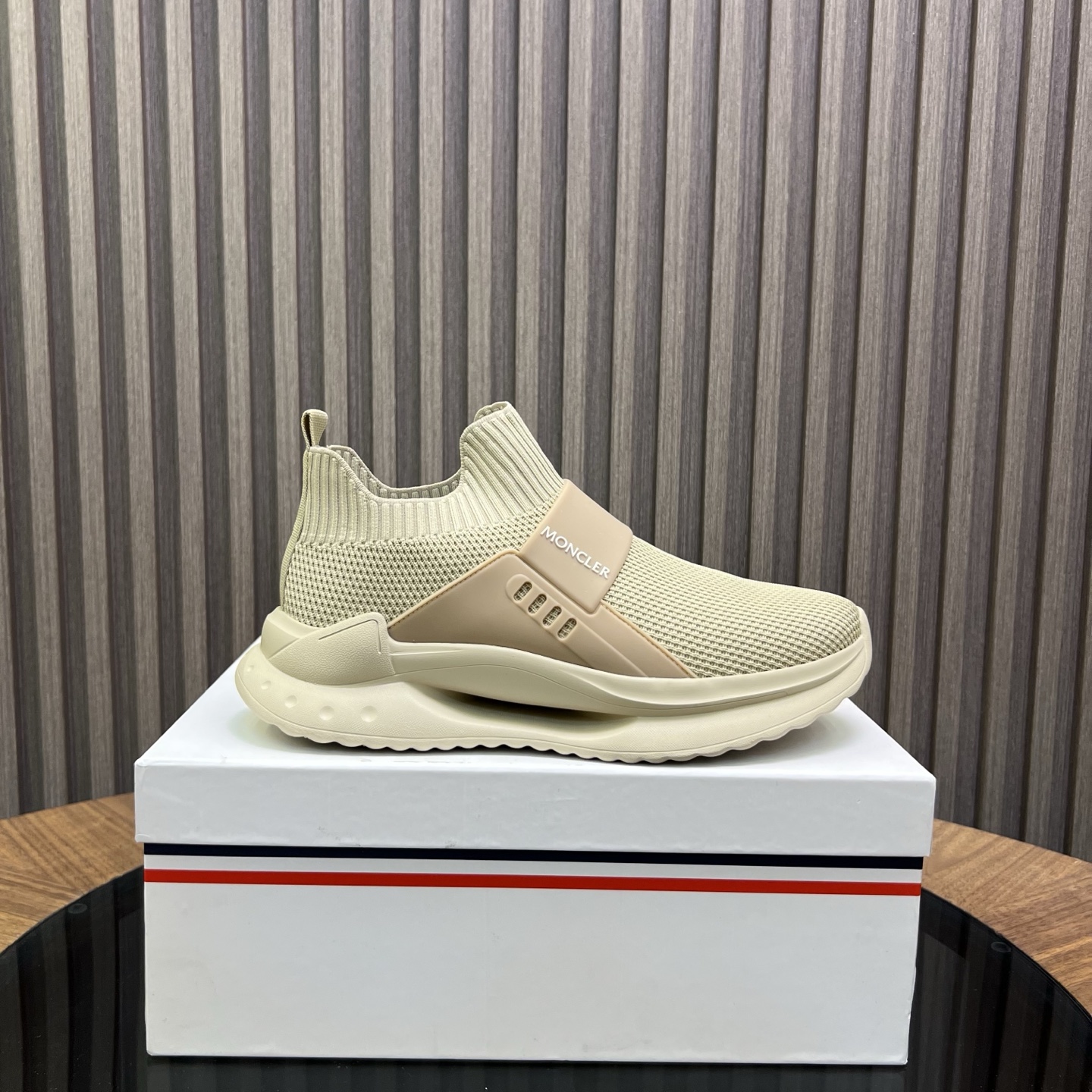Moncler Knit Slip-On Sneakers Beige