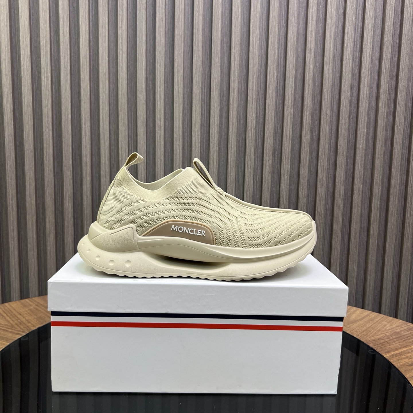 Moncler Knit Slip-On Sneakers Beige