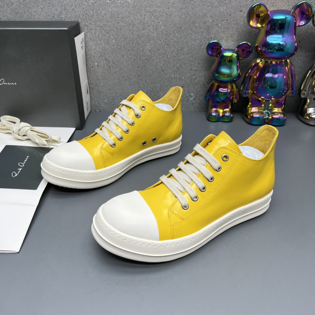 Rick Owens Low-Top Leather Sneakers Yellow
