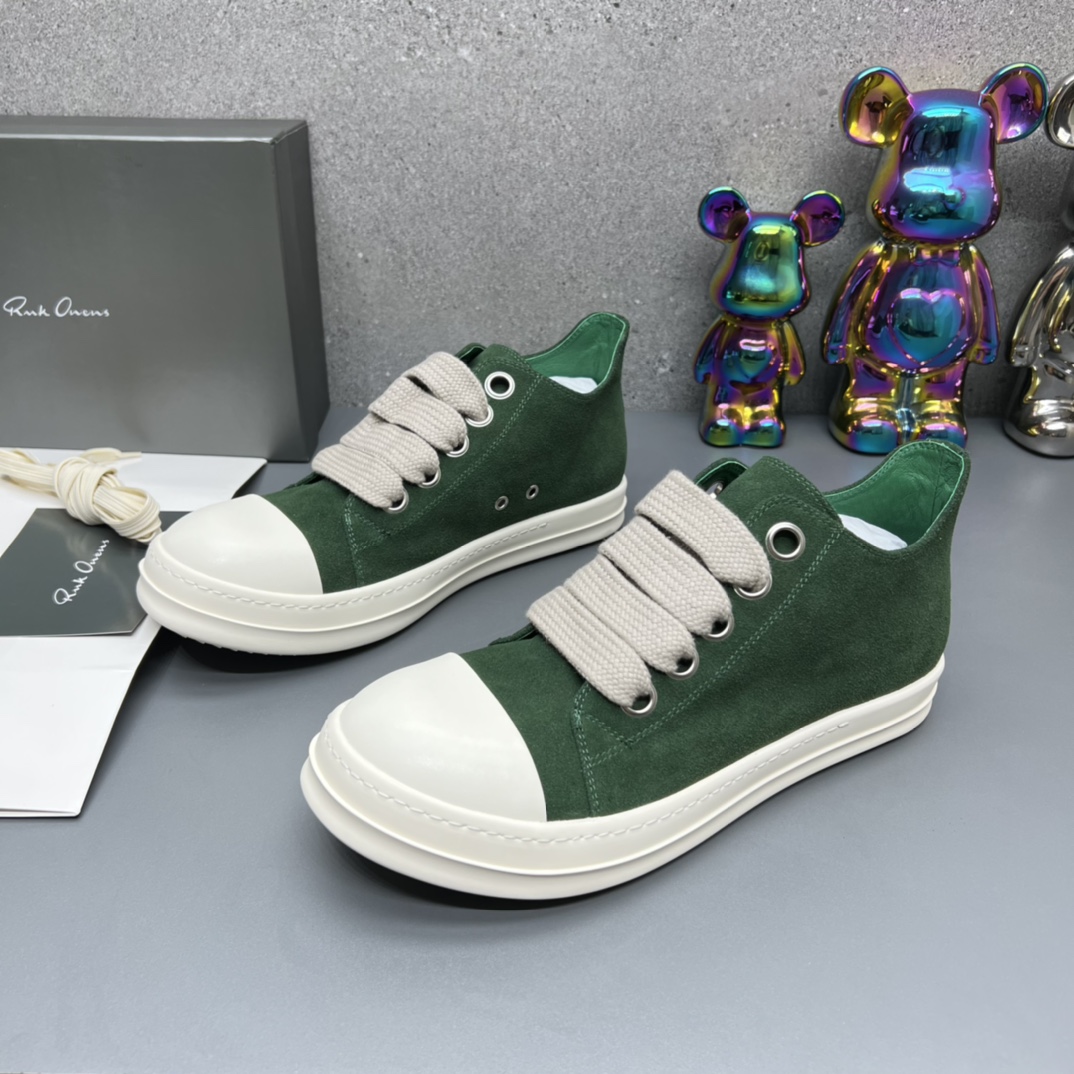 Rick Owens Minimalist Leather Low-Top Sneakers Green