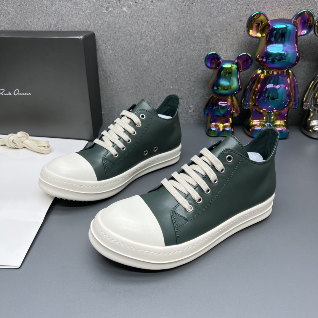 Rick Owens Leather Low-Top Sneakers Green