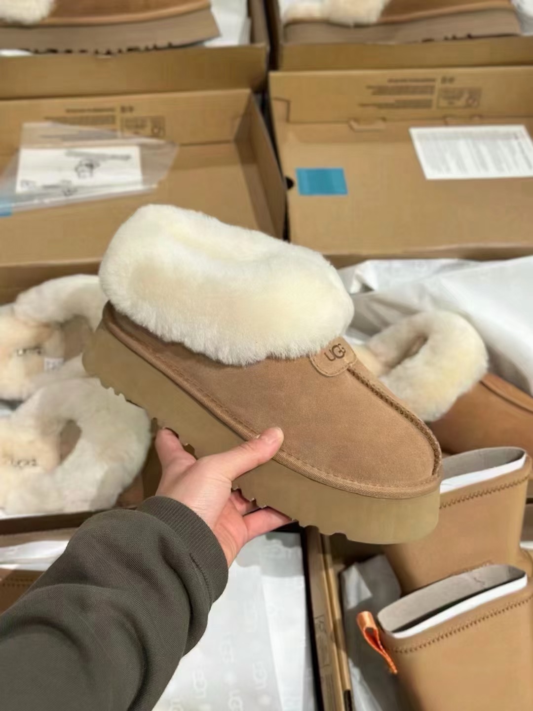 UGG Suede Shearling Mini Boots Chestnut