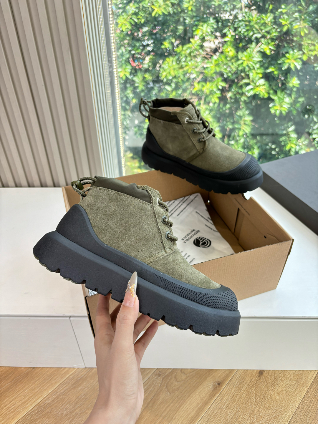 UGG Suede Wool-Lined Platform Boots Olive