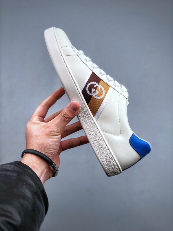 Gucci Ace Low-Top Leather Sneakers White/Blue