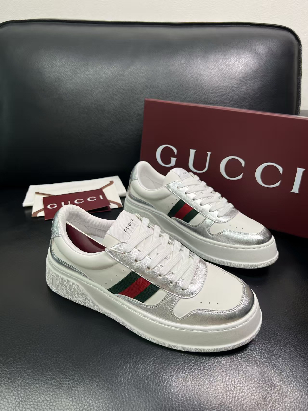Gucci Platform Sneaker White Silver