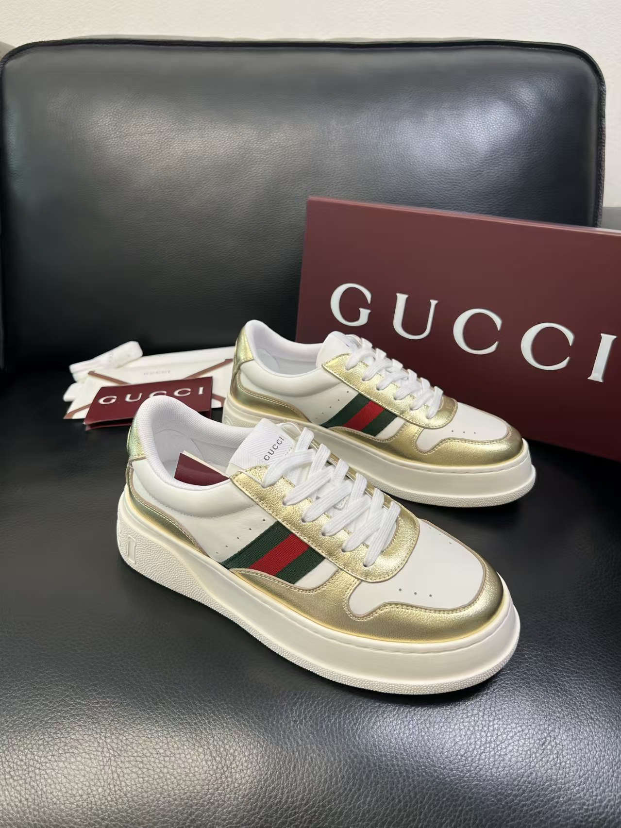 Gucci Web Stripe Platform Sneakers Gold