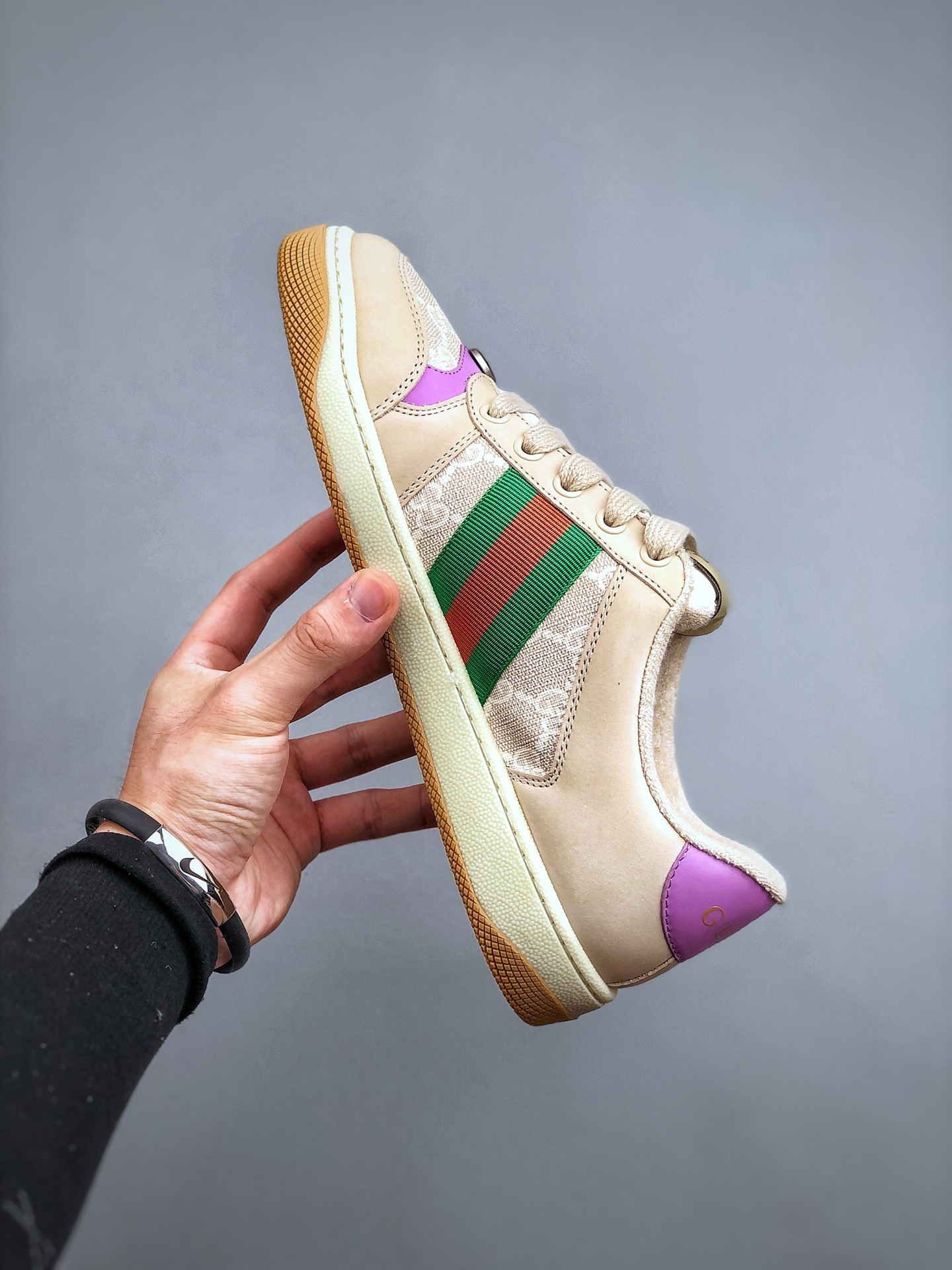 Gucci Distressed Screener Sneaker Beige