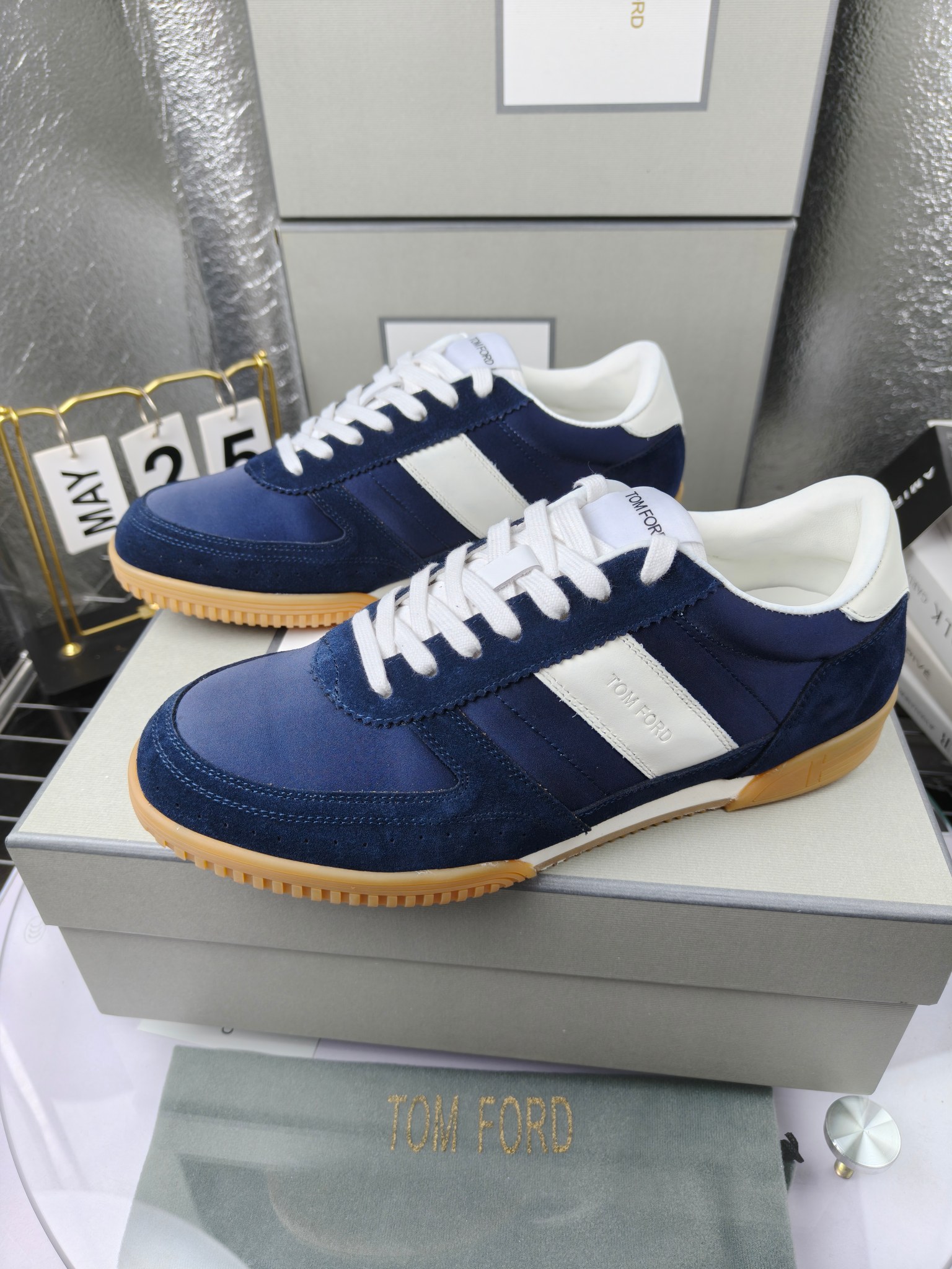 Tom Ford Retro Low-Top Sneakers Navy