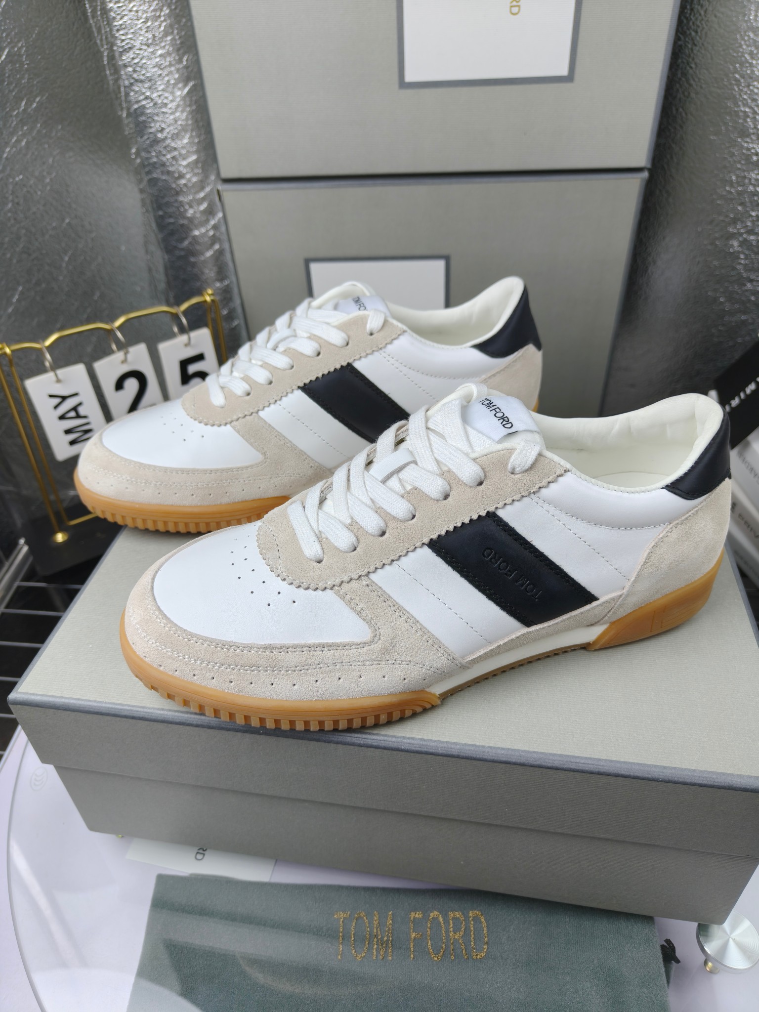 Tom Ford Leather Suede Sneakers Multi-color