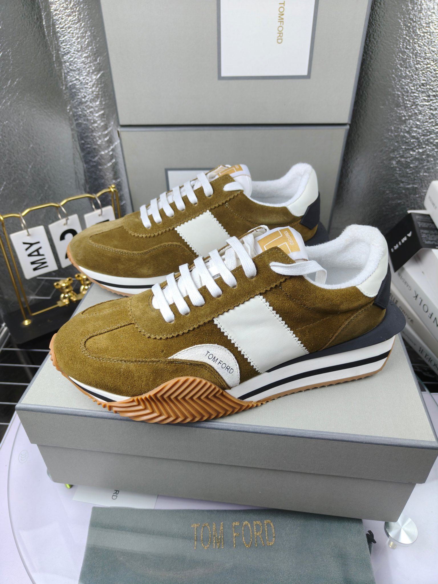Tom Ford Retro Suede Sneakers Olive