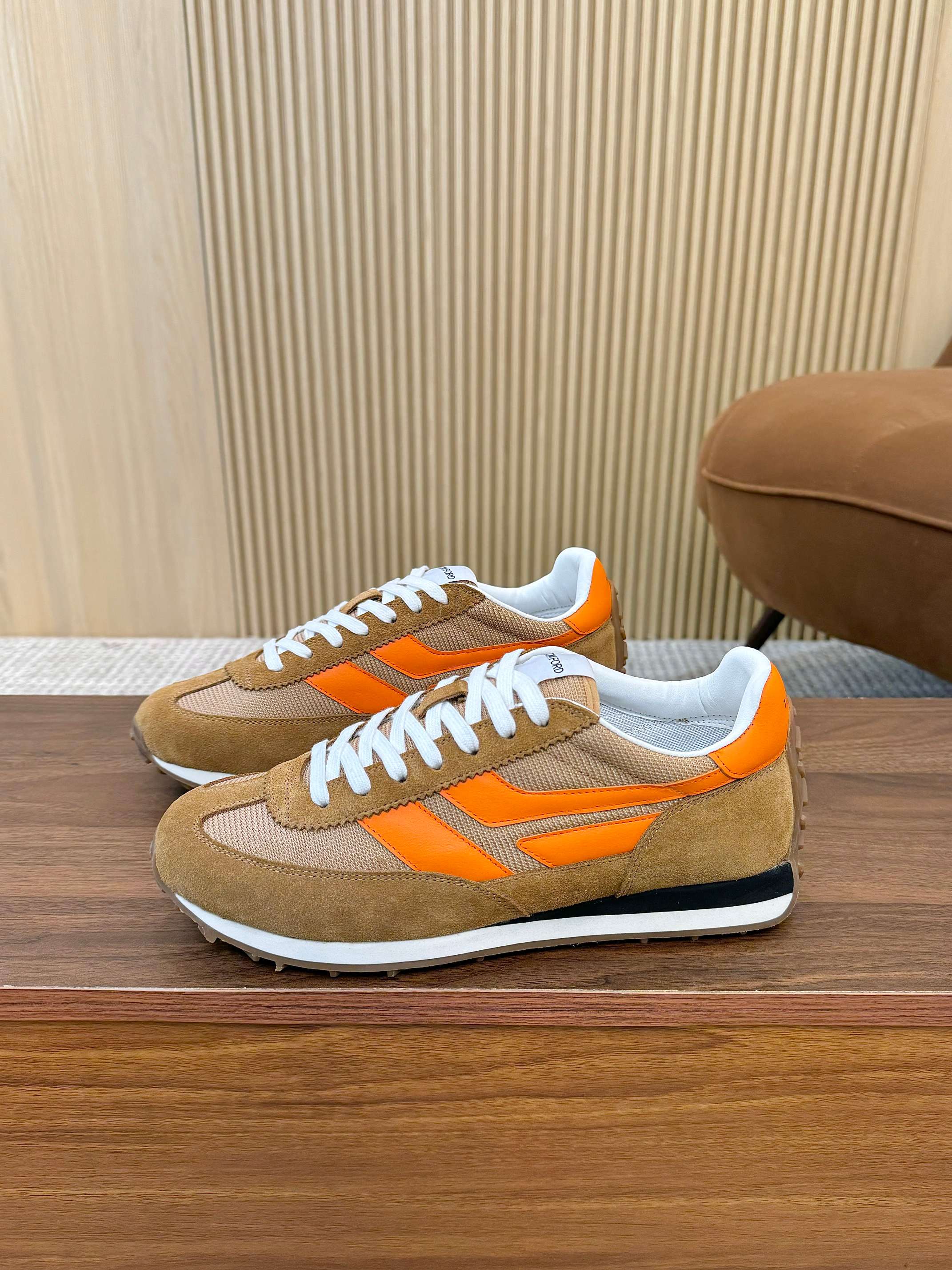 Tom Ford Retro Low-Top Sneakers Tan/Orange