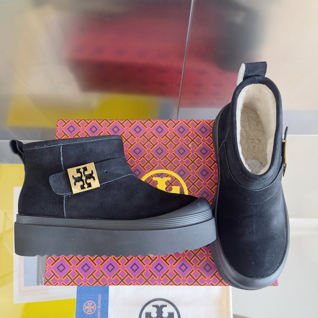 Tory Burch Mellow Shearling Platform Snow Boots Black