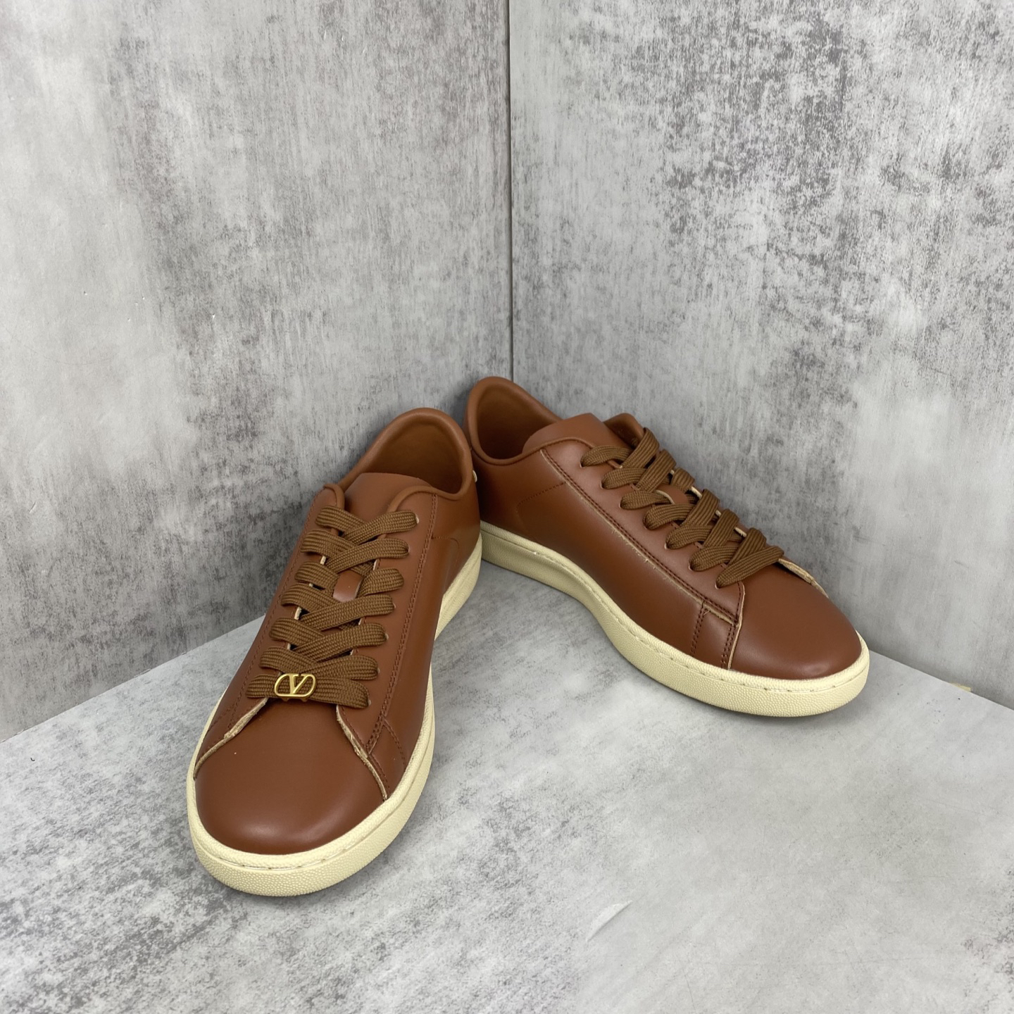 Valentino Low-Top Leather Sneakers Brown