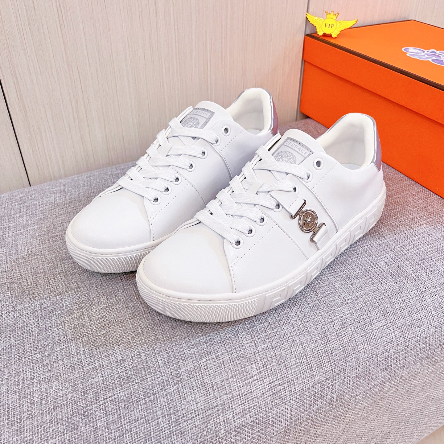 Versace Leather Low-Top Sneakers White/Silver
