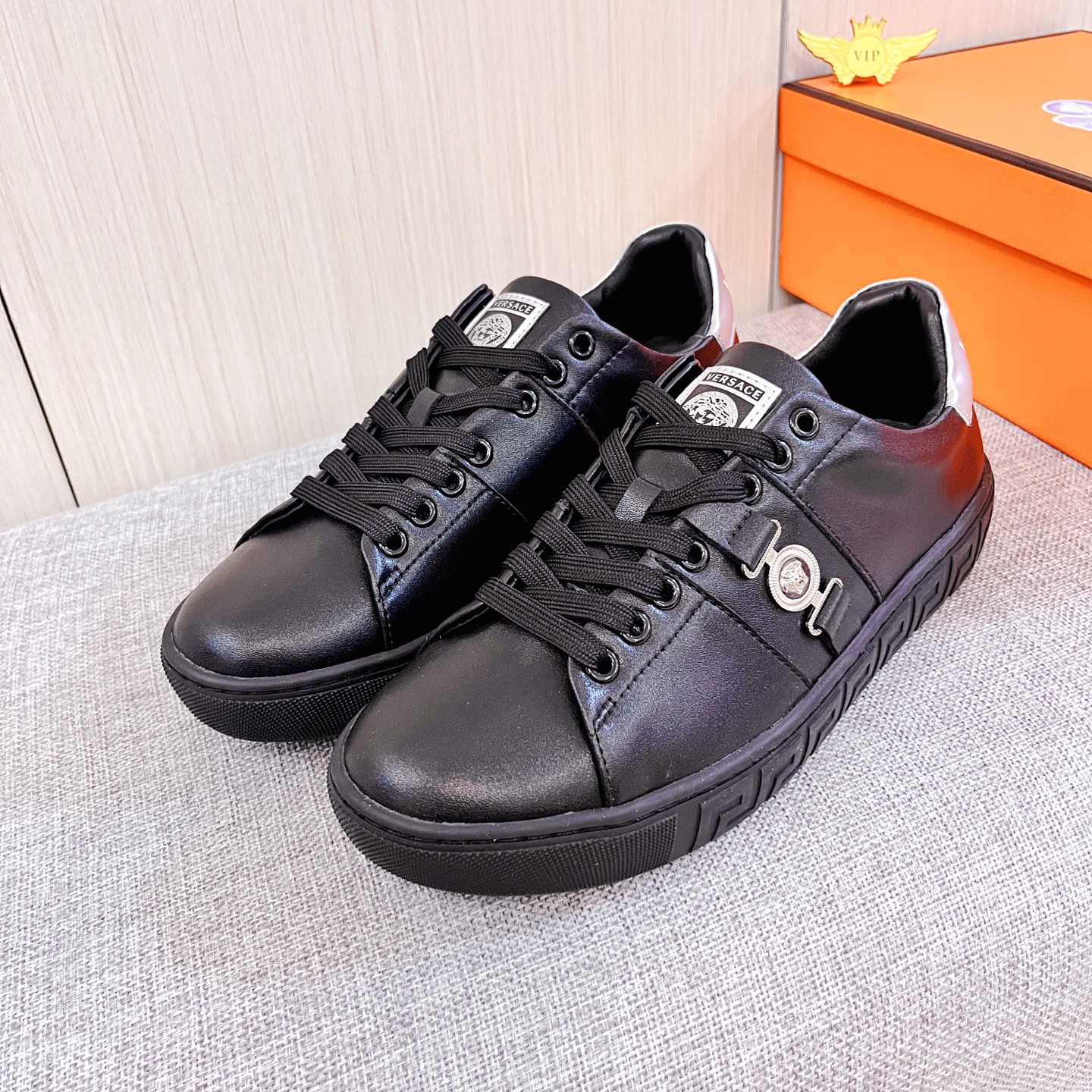 Versace Leather Low-Top Sneakers Black