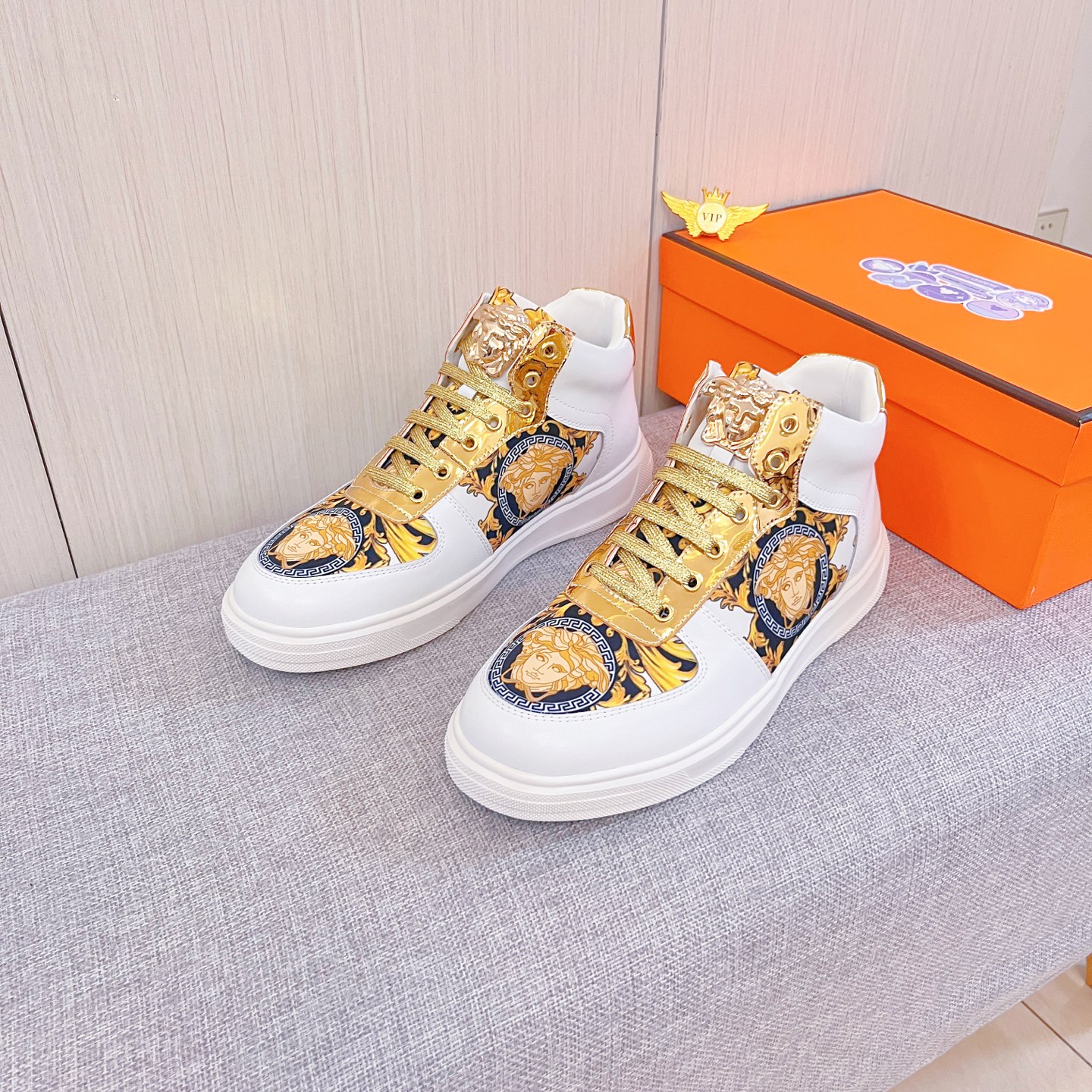 Versace Medusa High-Top Sneakers White/Gold
