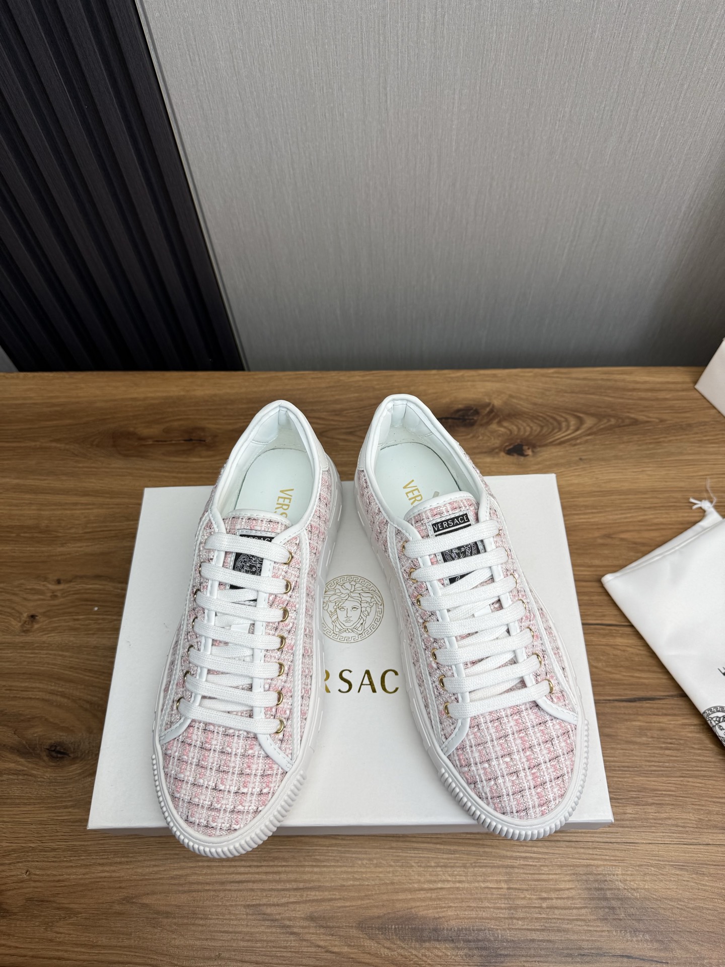 Versace Tweed Low-Top Sneakers Pink