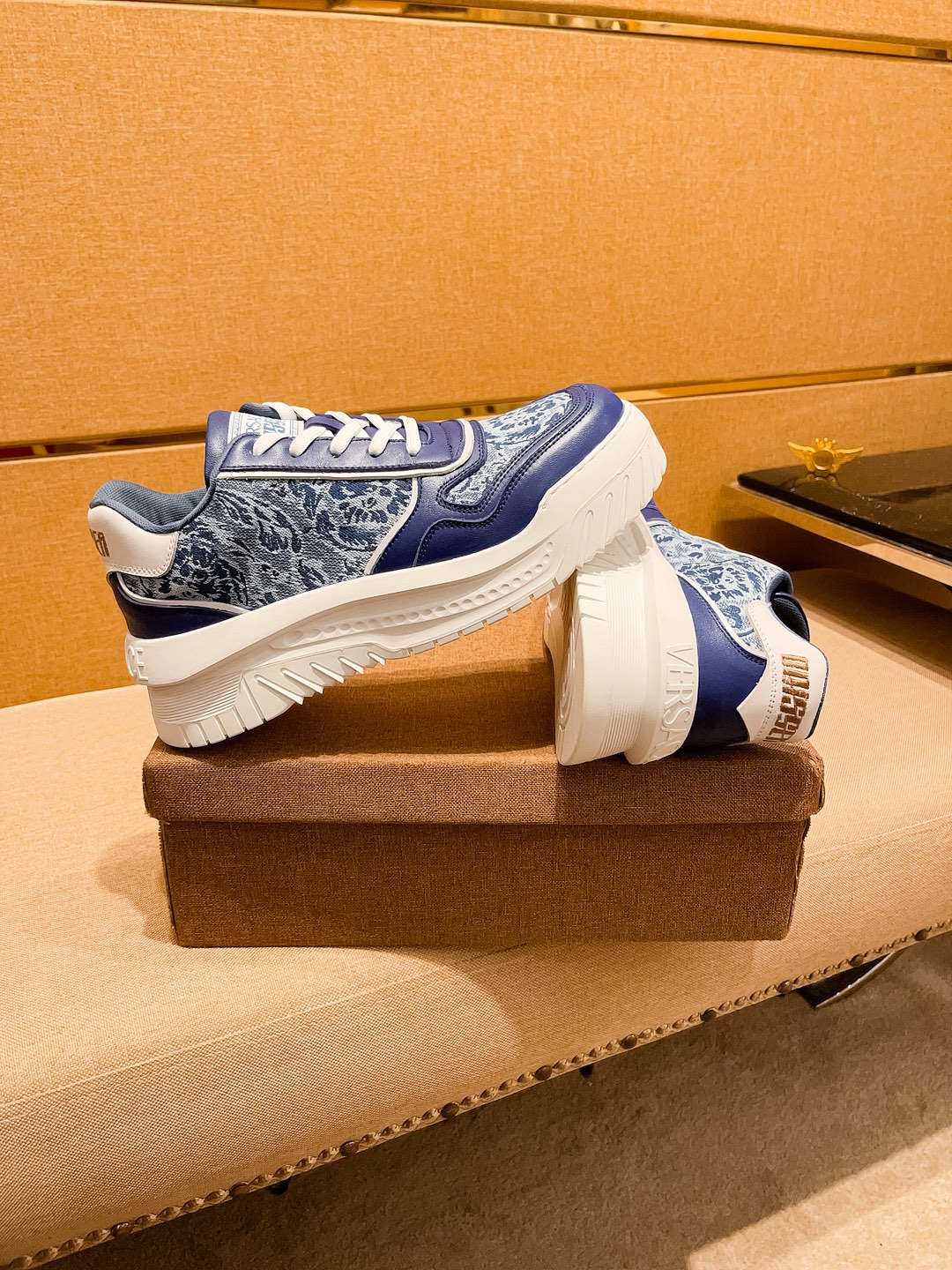 Versace Jacquard Low-Top Sneakers Blue