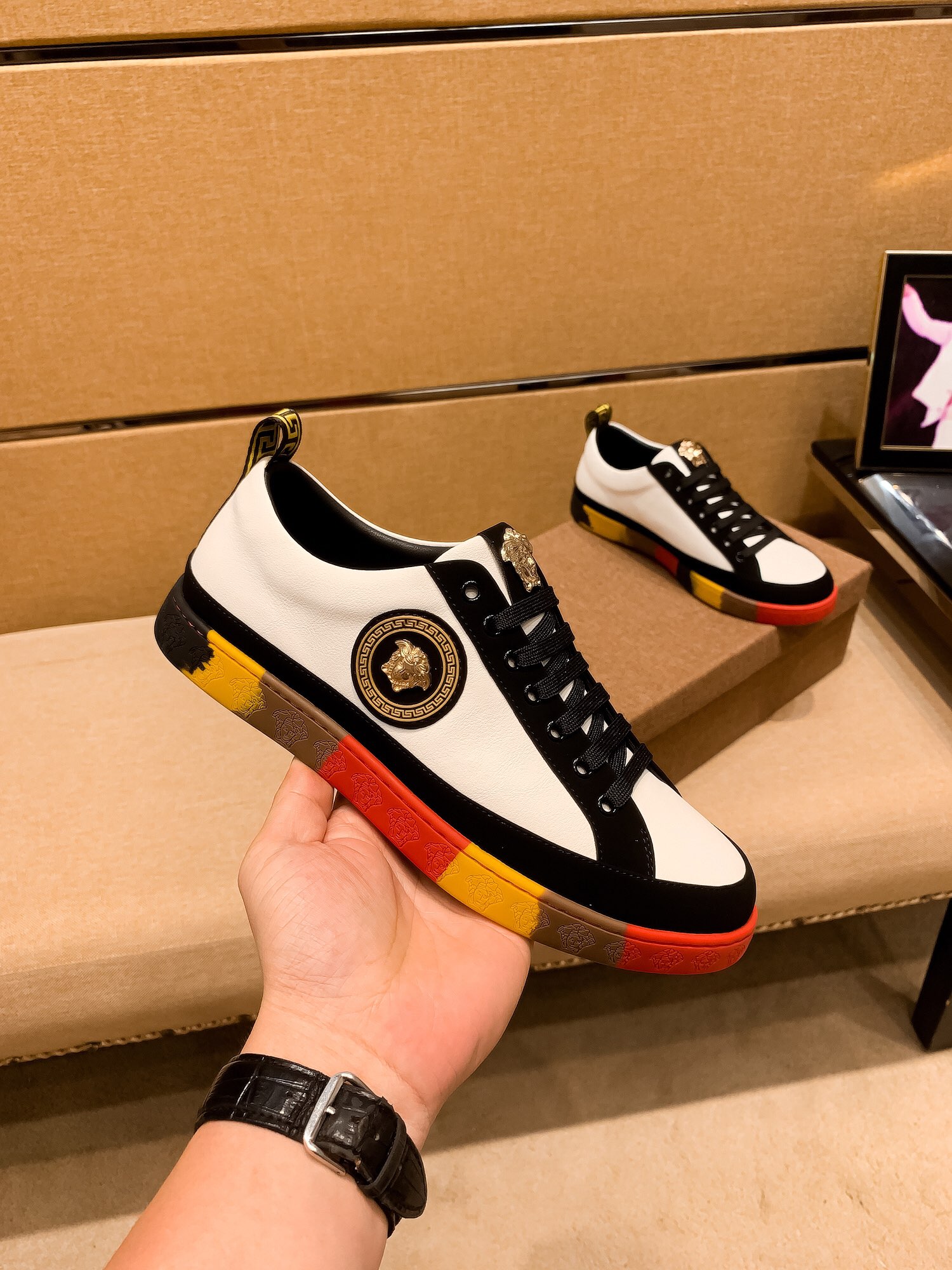 Versace Medusa Leather Low-Top Sneakers Black/White