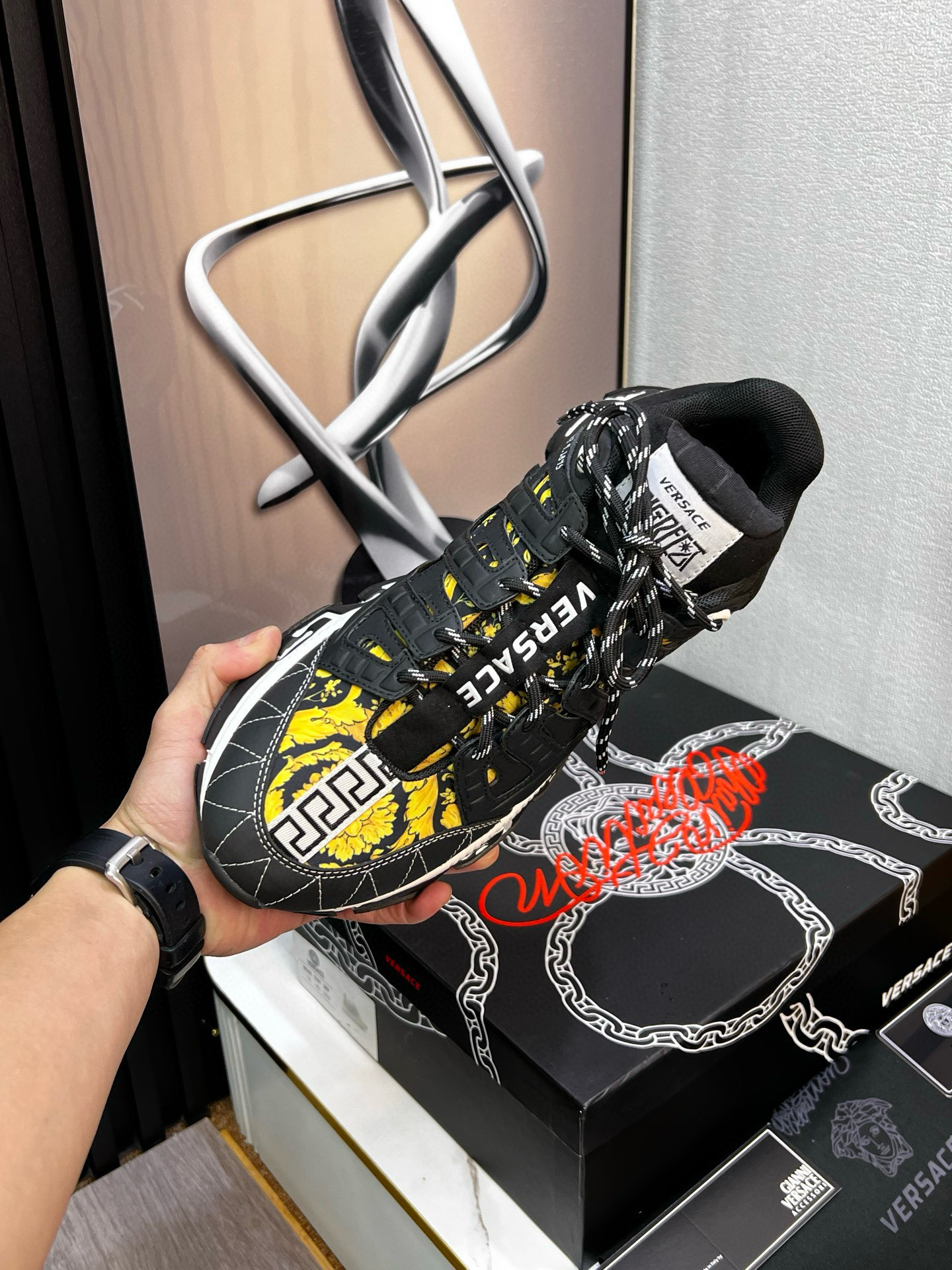Versace Trigreca Chunky Sneakers Black Yellow