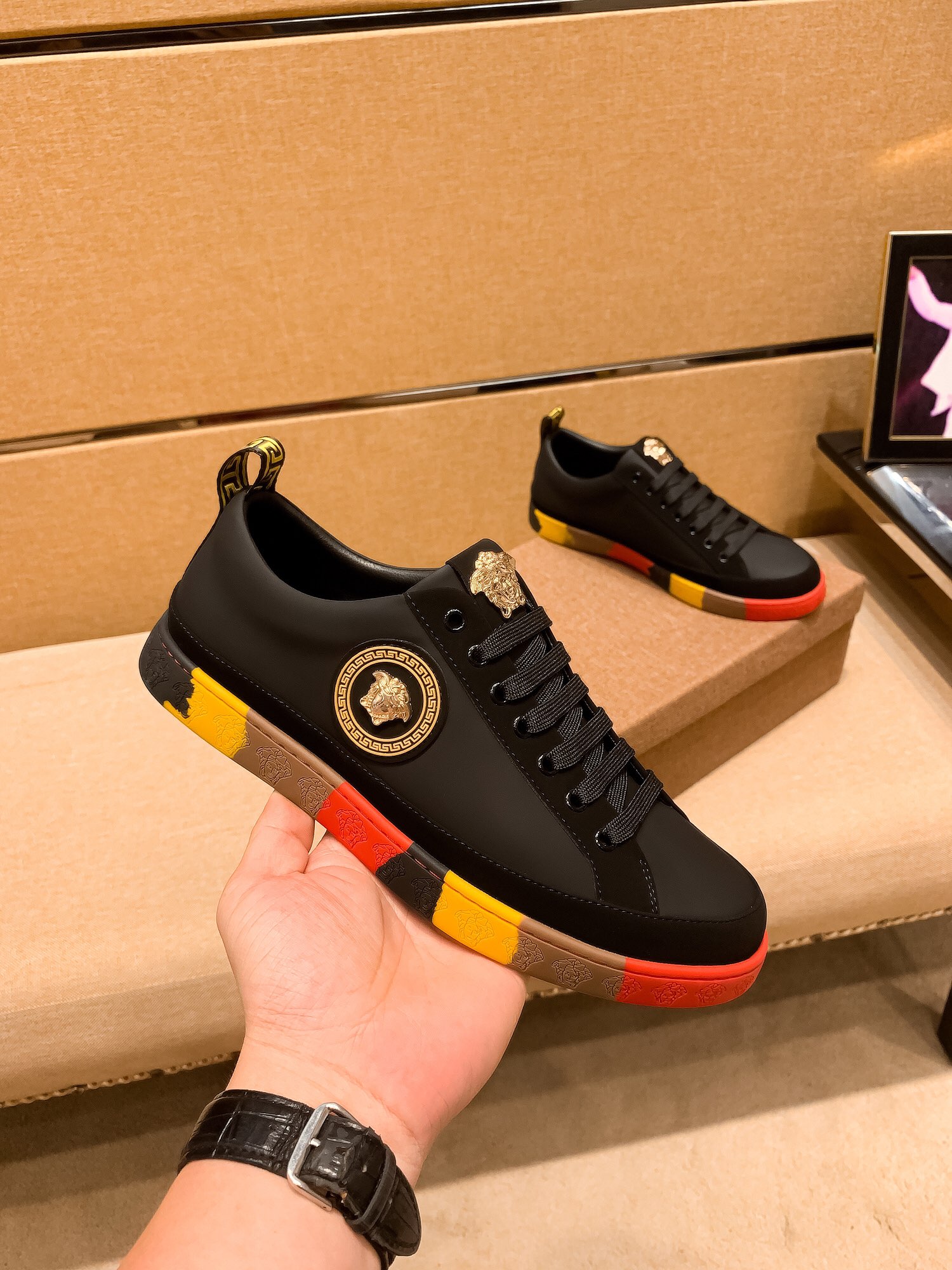 Versace Medusa Leather Sneakers Black