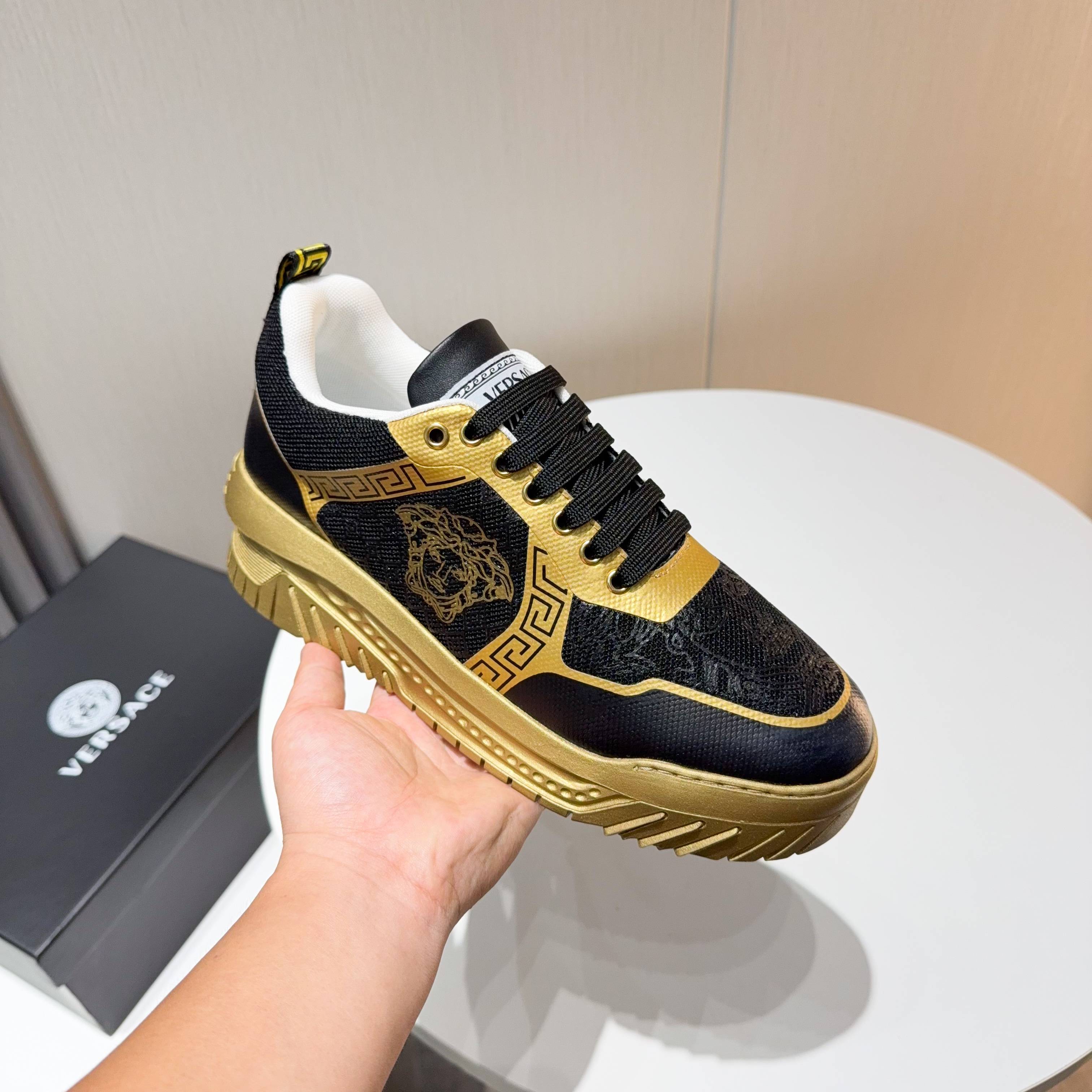 Versace Grace Labyrinth Knit Sneakers Black Gold