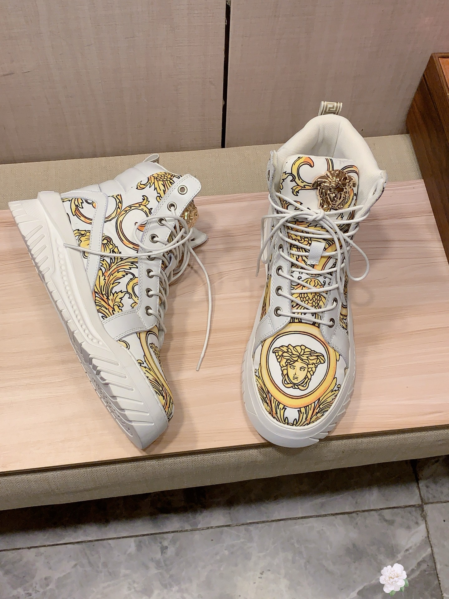 Versace Baroque High-Top Sneakers White/Gold