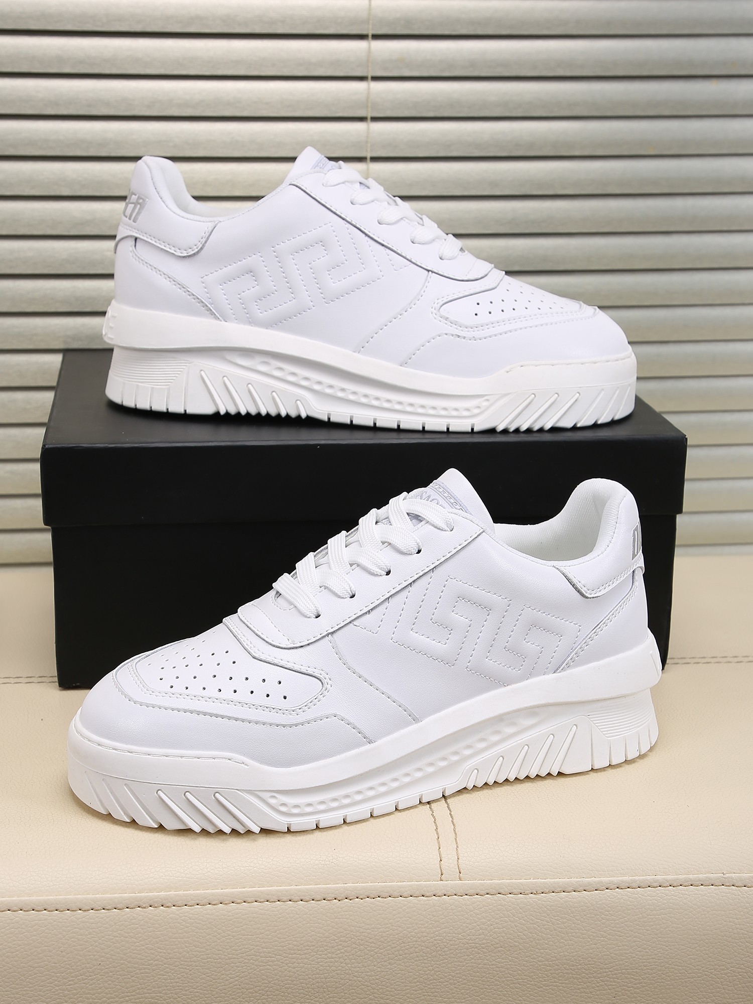 Versace Grace Labyrinth Knit Sneakers White