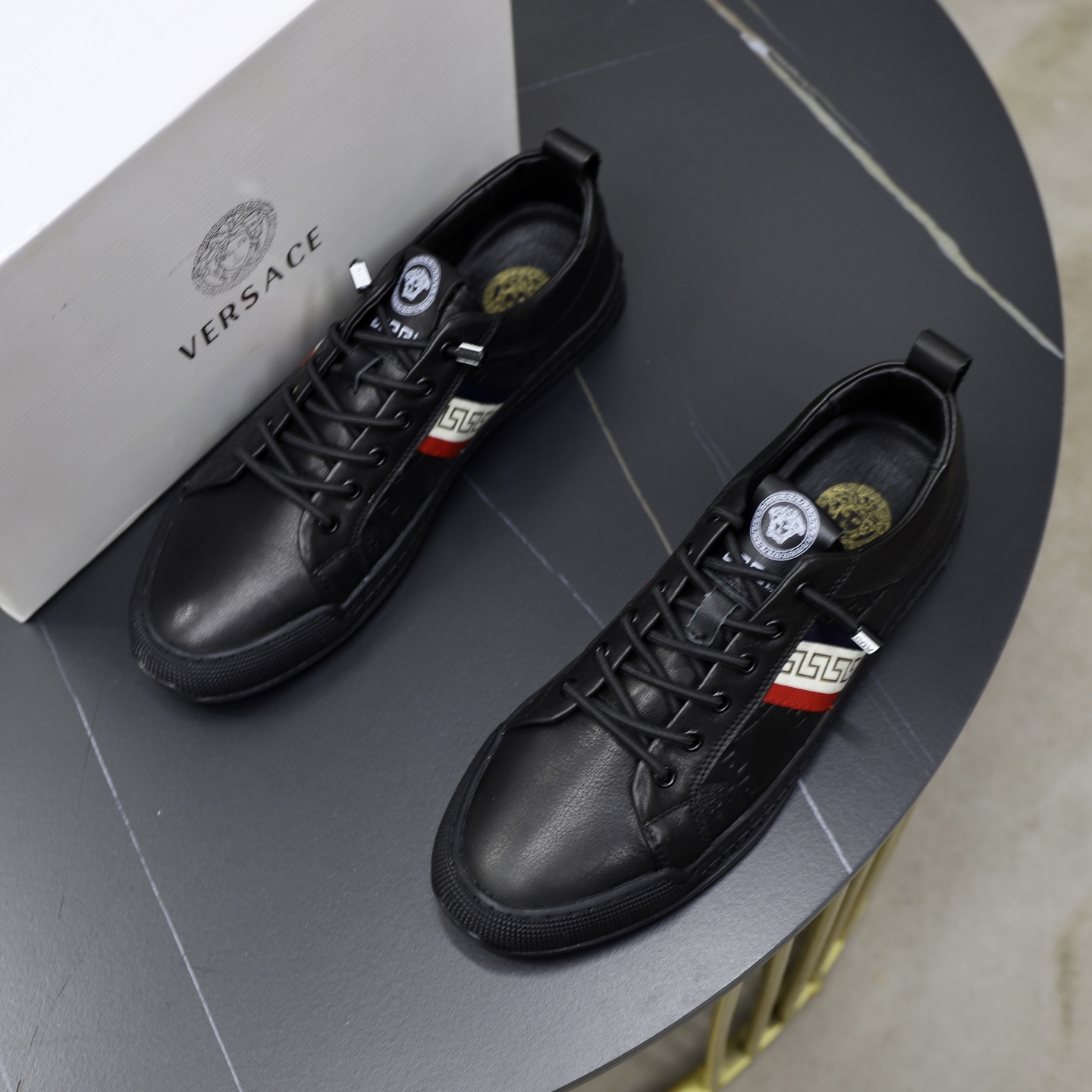 Versace Leather Low-Top Sneakers Black