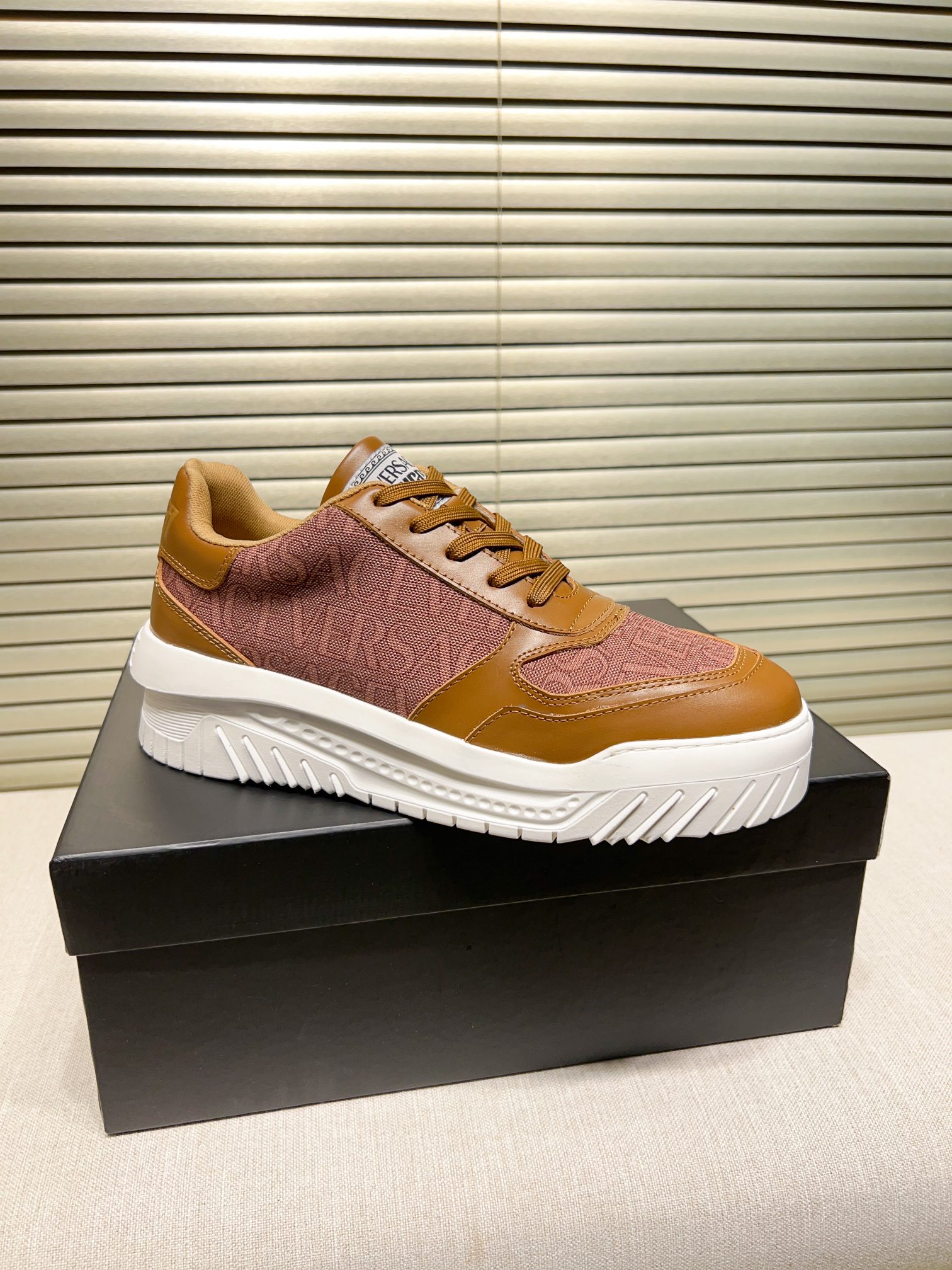 Versace Greca Knit Casual Sneakers Brown