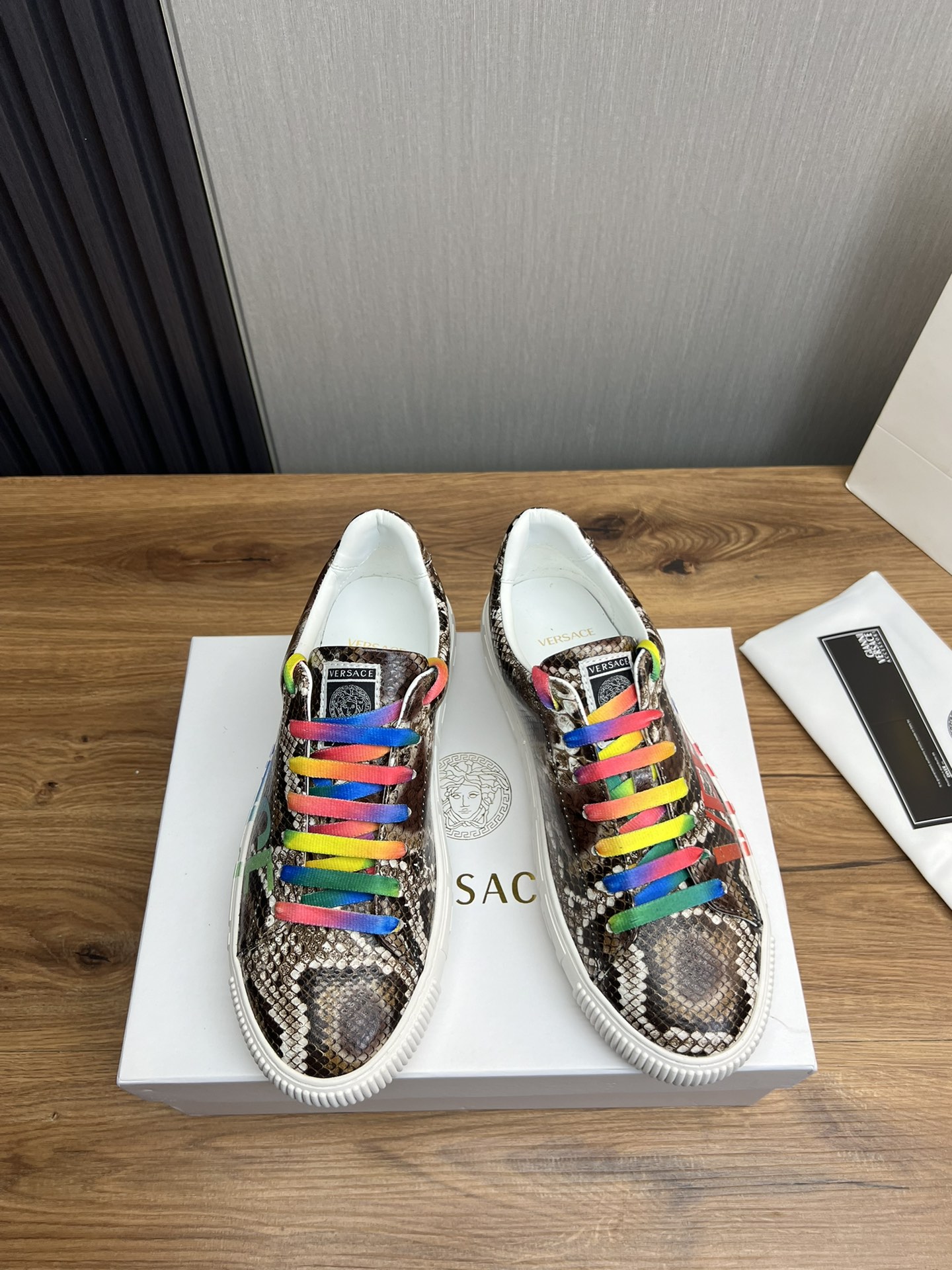 Versace Snakeskin Leather Sneakers Multi