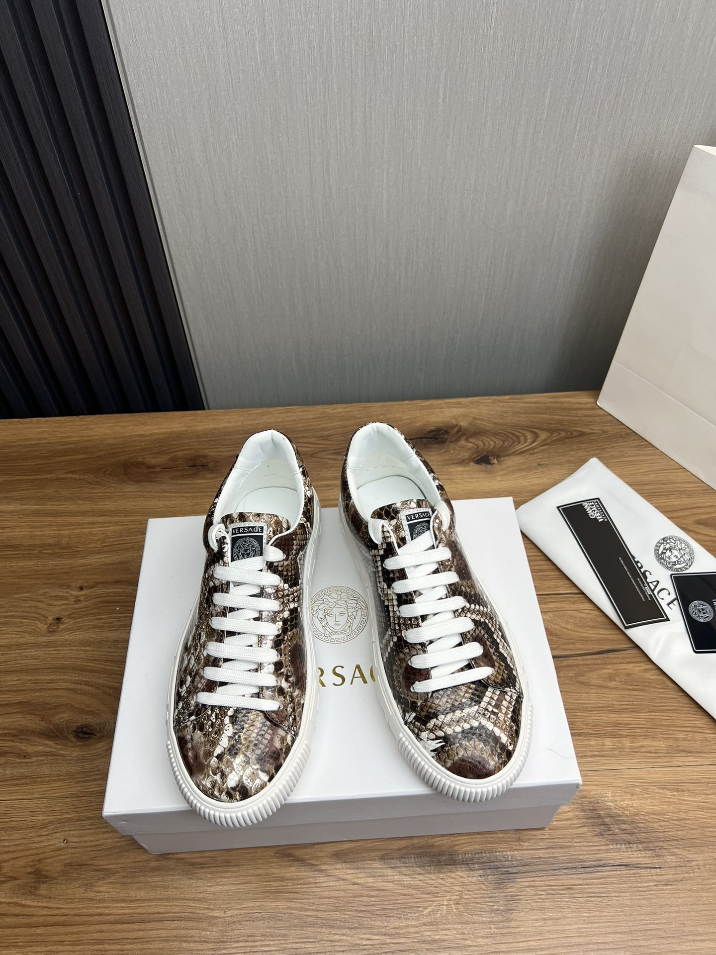 Versace Leather Platform Sneakers Brown
