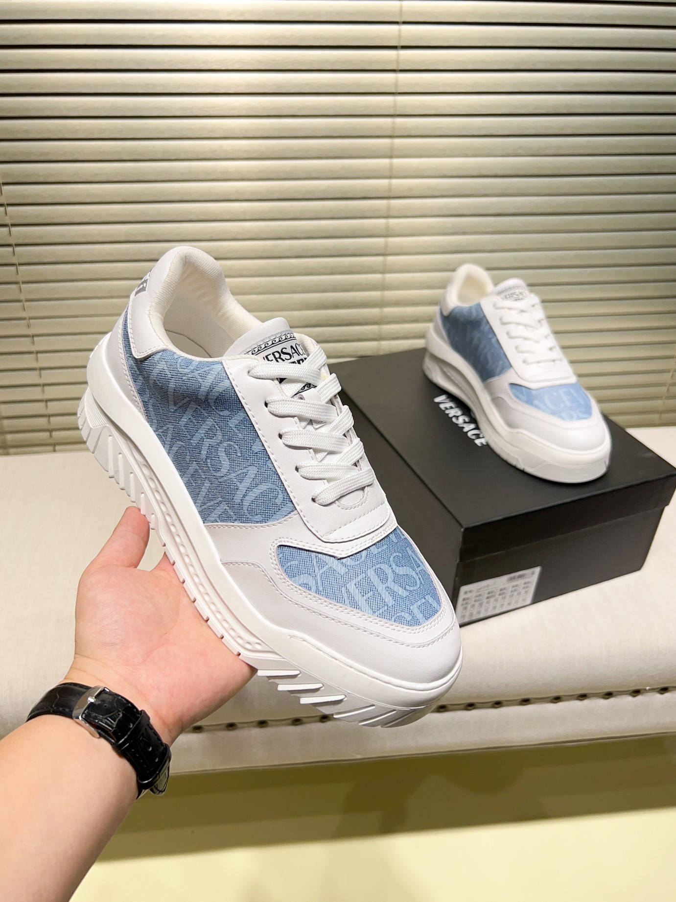 Versace Greca Knit Chunky Sneakers Blue