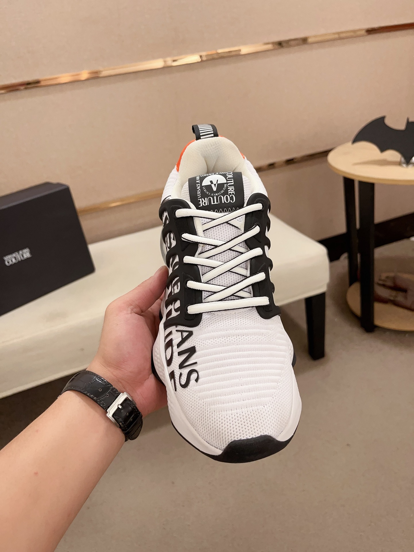 Versace Jeans Couture Knit Sneakers White/Black/Orange