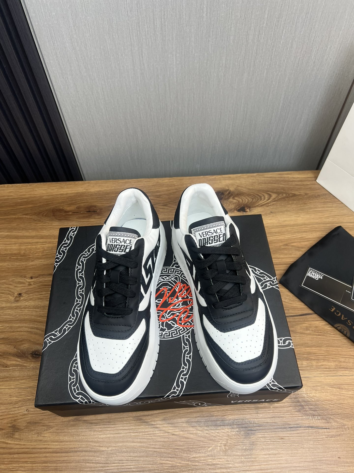 Versace Odissea Leather Low-Top Sneakers Black/White
