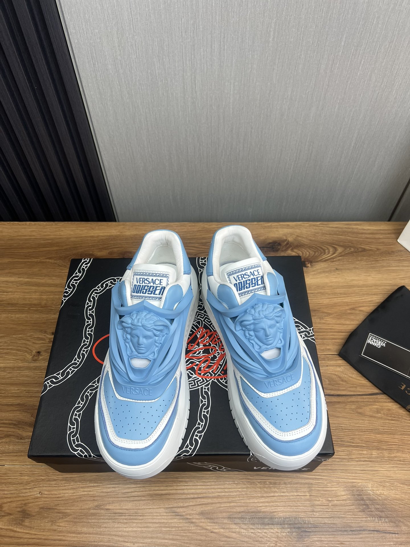 Versace Leather Casual Sneakers Blue/White