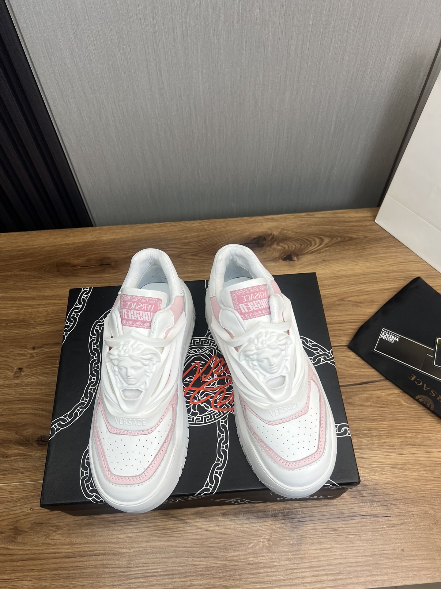 Versace Leather Chunky Sneakers White Pink