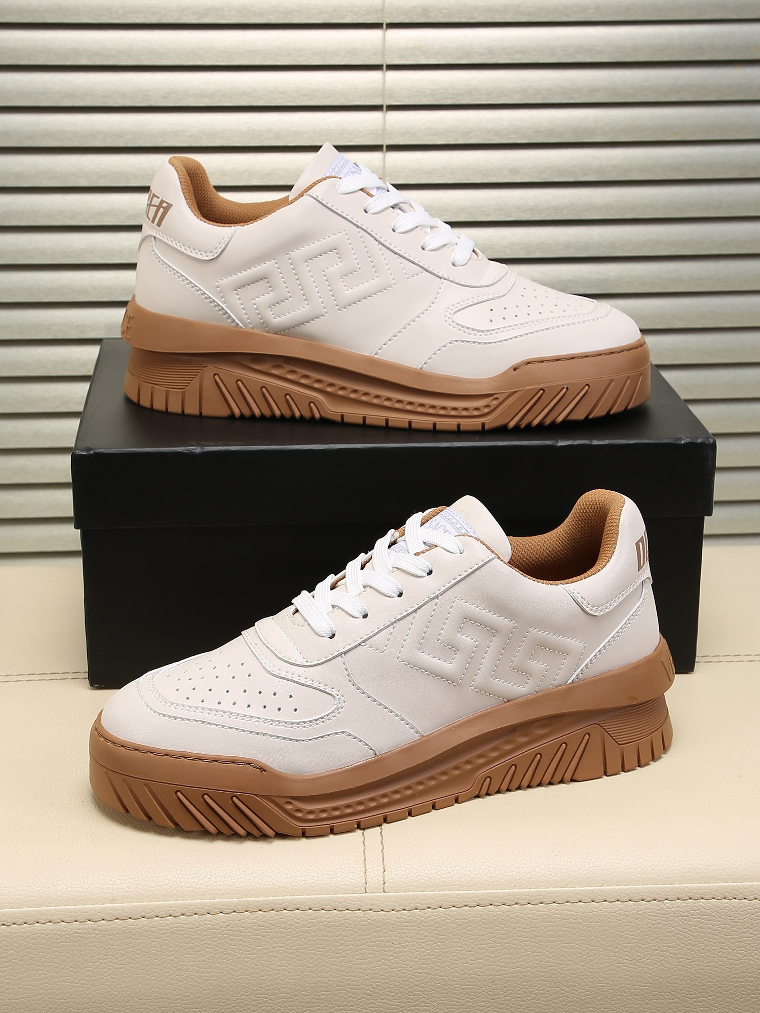 Versace Greek Key Chunky Sneakers White/Tan