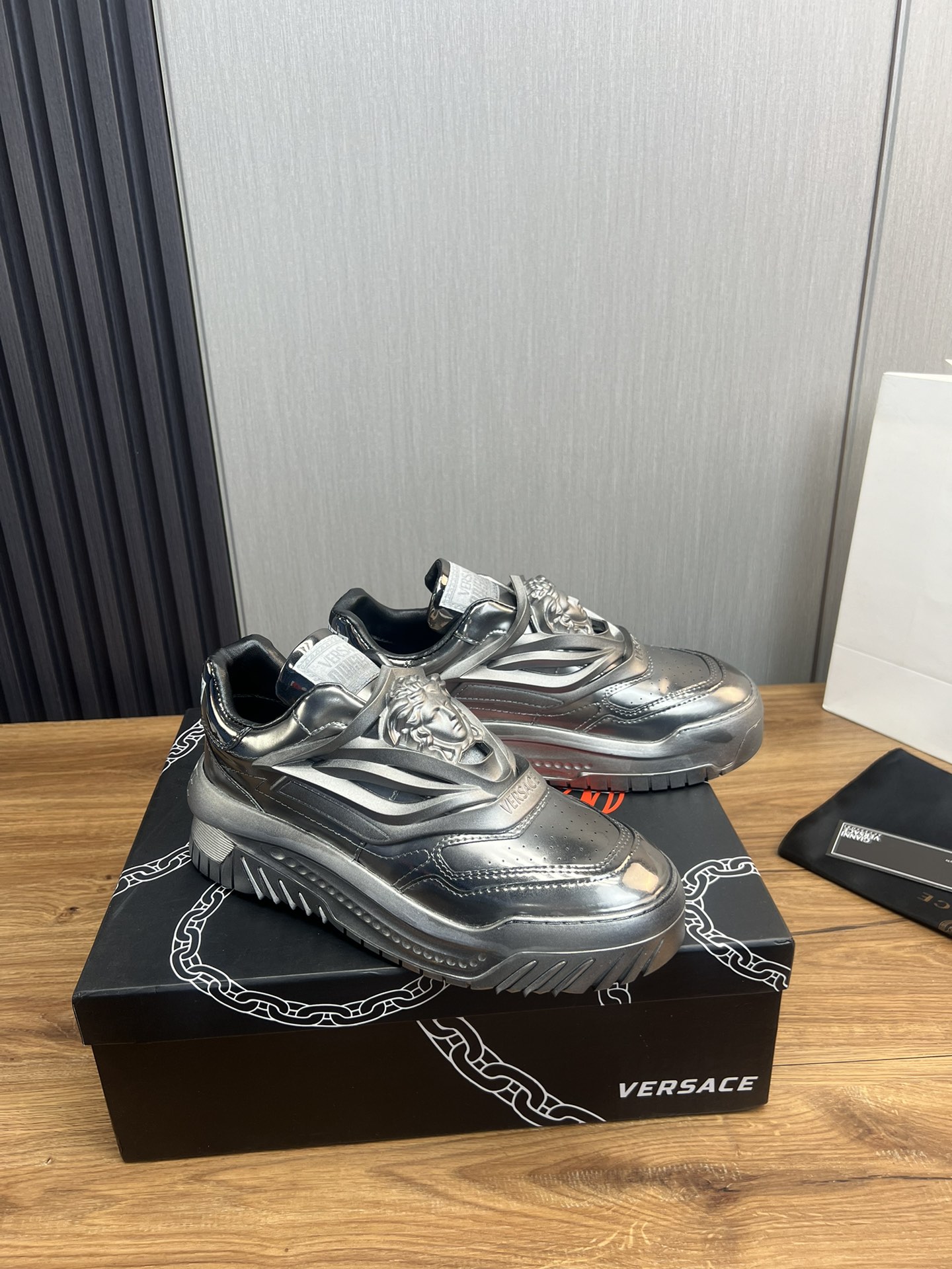 Versace Medusa Leather Sneakers Silver